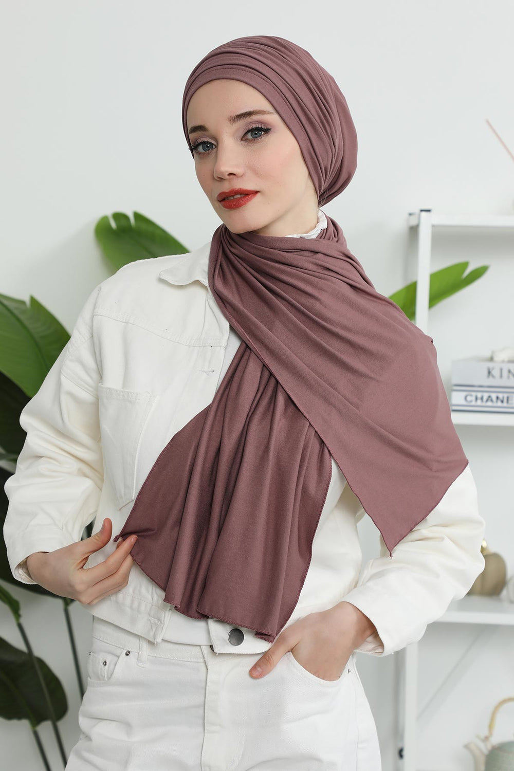 Smocked Shirred Instant Turban for Women, Cotton Lightweight Head Wrap with a Beautiful Design, Stylish Chemo Headwear Turban for Women,B-1 Dusty Rose
