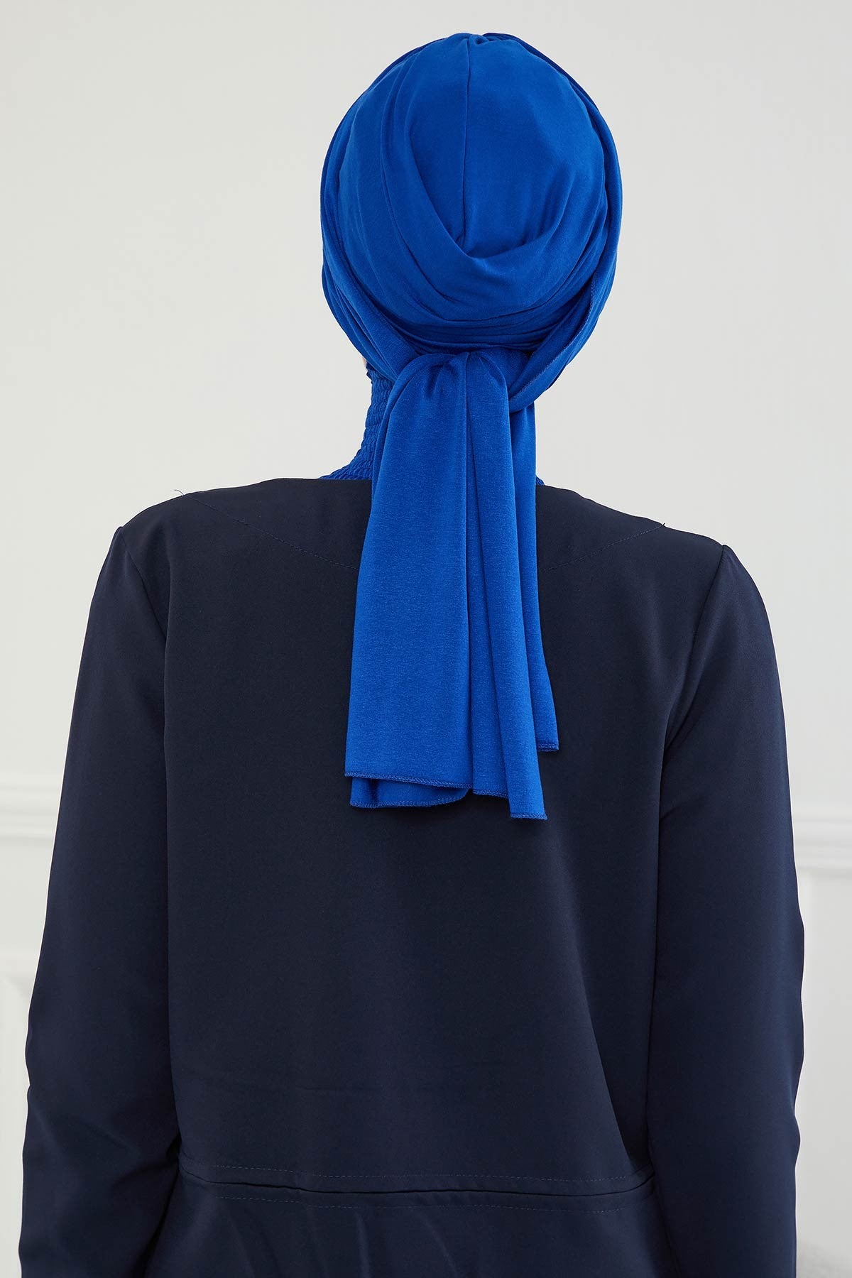 Smocked Shirred Instant Turban for Women, Cotton Lightweight Head Wrap with a Beautiful Design, Stylish Chemo Headwear Turban for Women,B-1 Sax Blue