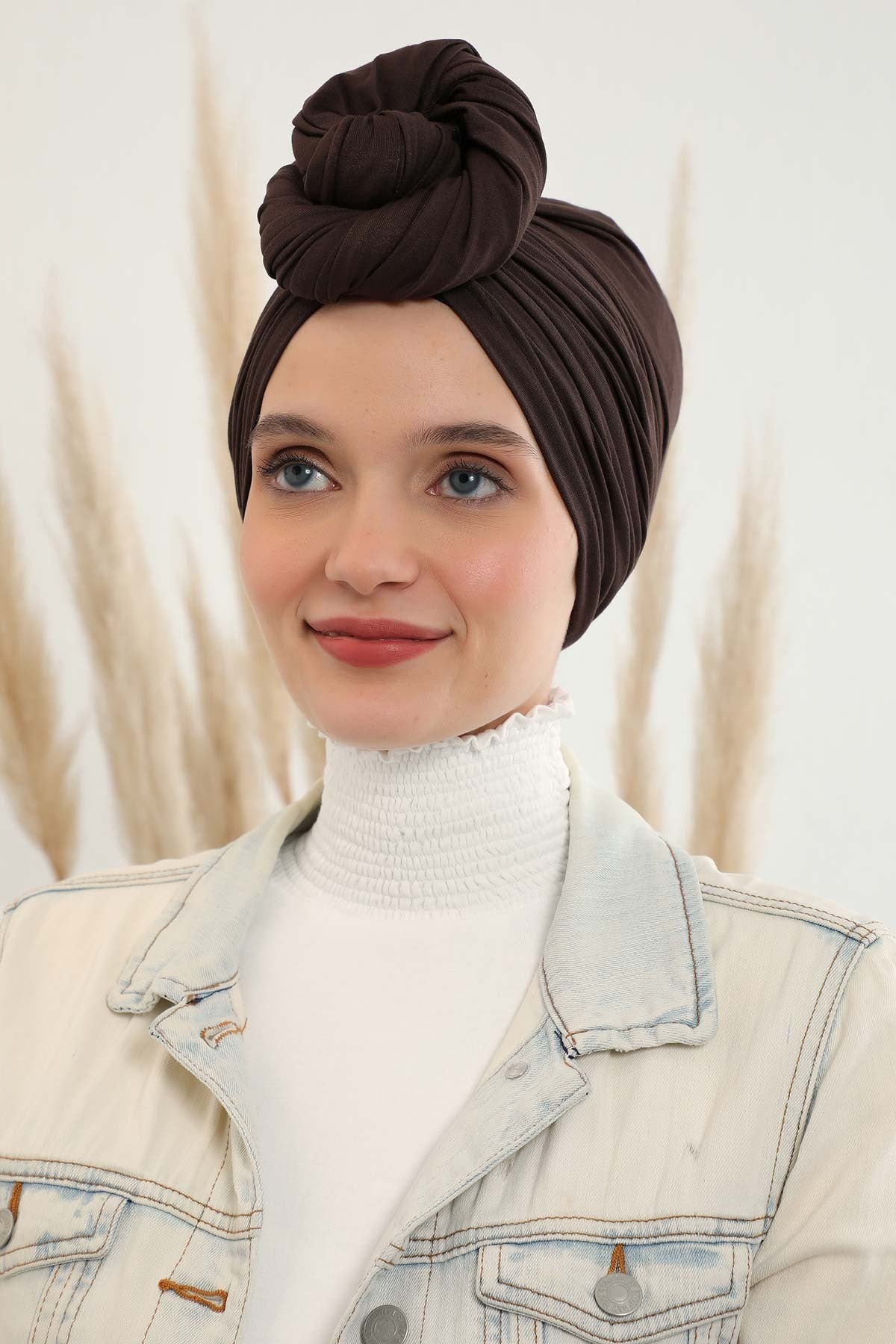 Smocked Shirred Instant Turban for Women, Cotton Lightweight Head Wrap with a Beautiful Design, Stylish Chemo Headwear Turban for Women,B-1 Brown