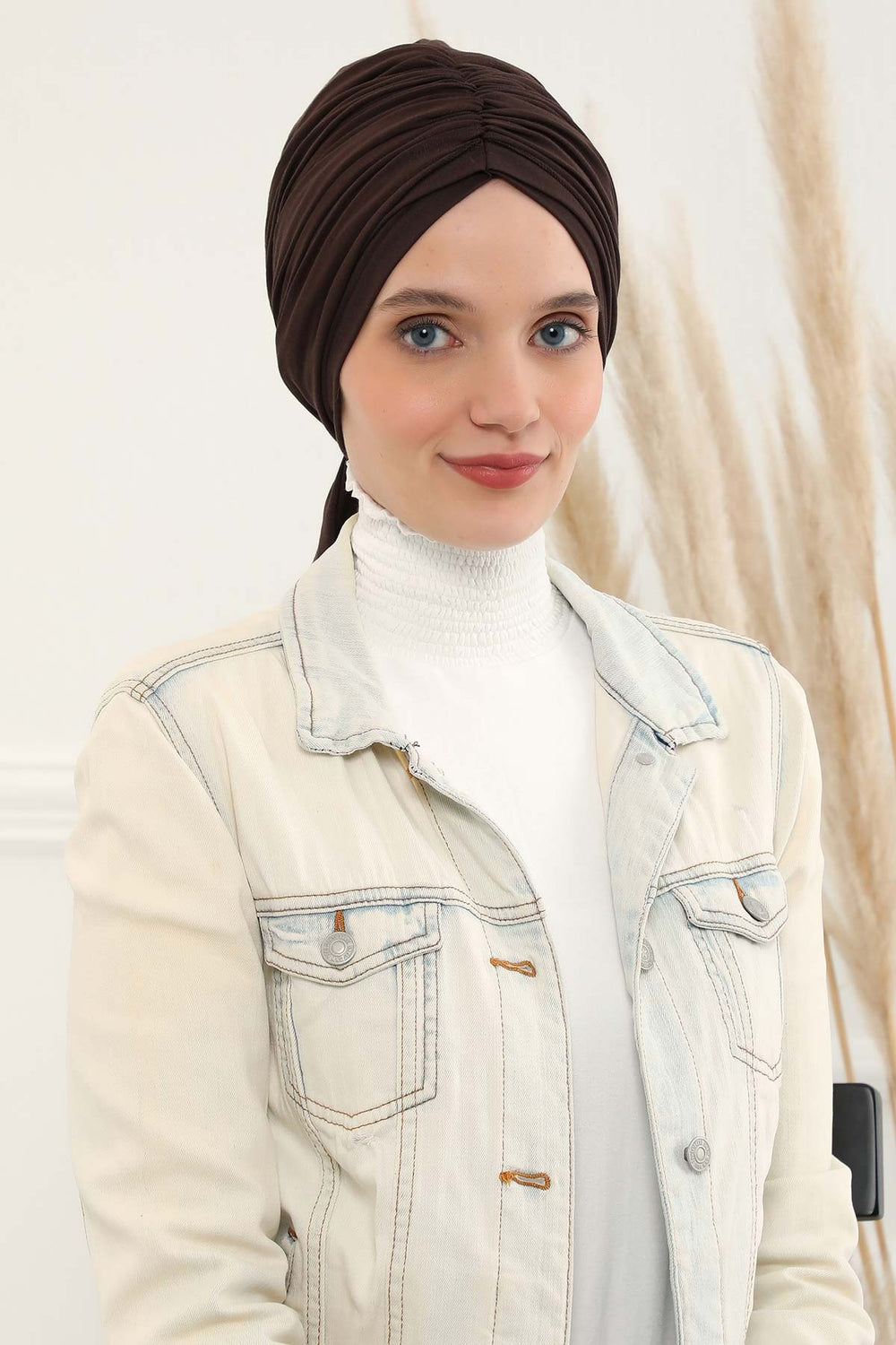 Smocked Shirred Instant Turban for Women, Cotton Lightweight Head Wrap with a Beautiful Design, Stylish Chemo Headwear Turban for Women,B-1 Brown