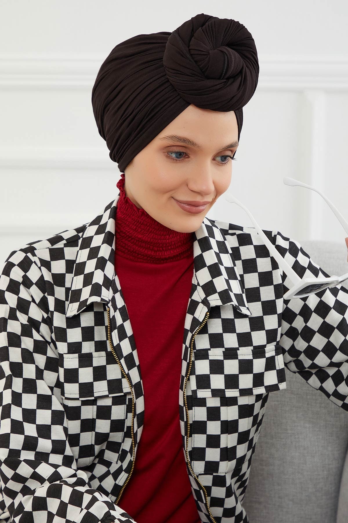 Smocked Shirred Instant Turban for Women, Cotton Lightweight Head Wrap with a Beautiful Design, Stylish Chemo Headwear Turban for Women,B-1 Black