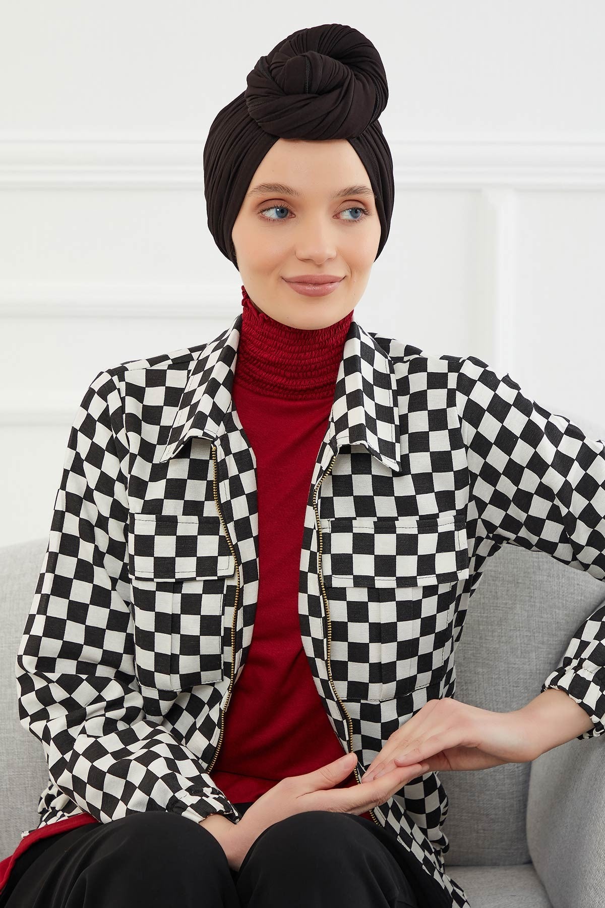 Smocked Shirred Instant Turban for Women, Cotton Lightweight Head Wrap with a Beautiful Design, Stylish Chemo Headwear Turban for Women,B-1 Black