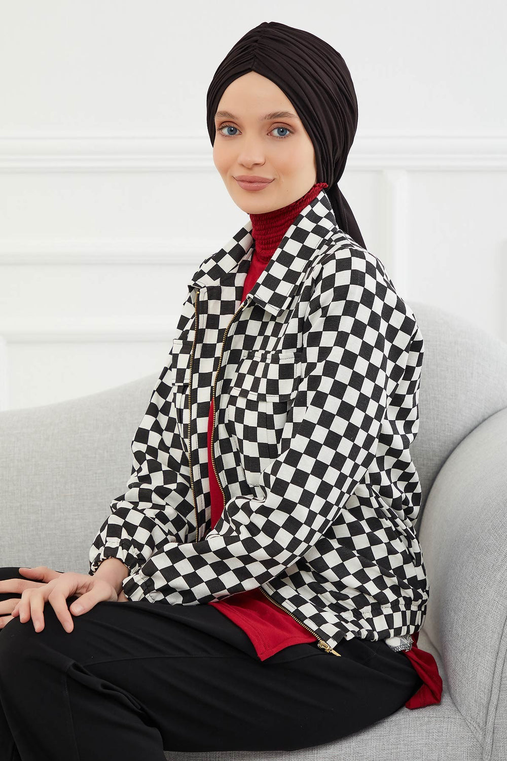 Smocked Shirred Instant Turban for Women, Cotton Lightweight Head Wrap with a Beautiful Design, Stylish Chemo Headwear Turban for Women,B-1 Black