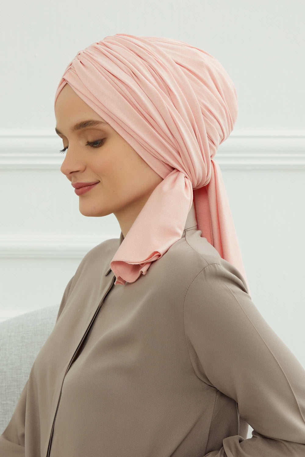 Smocked Shirred Instant Turban for Women, Cotton Lightweight Head Wrap with a Beautiful Design, Stylish Chemo Headwear Turban for Women,B-1 Powder