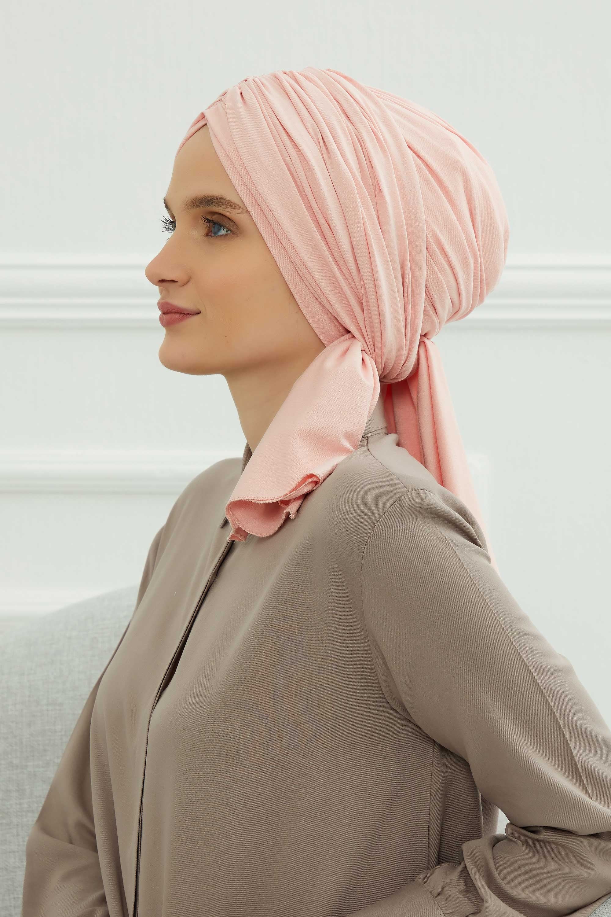 Smocked Shirred Instant Turban for Women, Cotton Lightweight Head Wrap with a Beautiful Design, Stylish Chemo Headwear Turban for Women,B-1 Powder