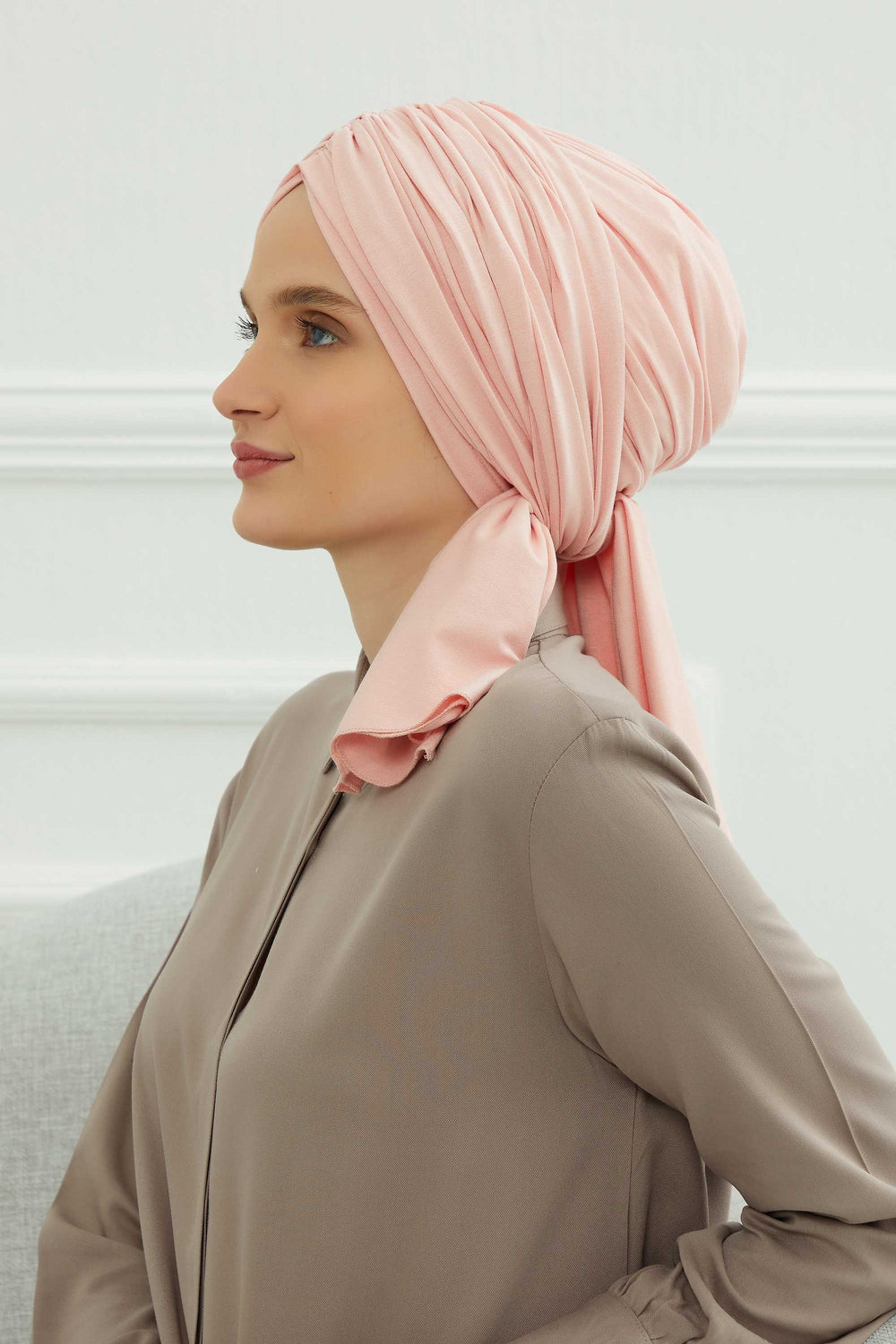 Smocked Shirred Instant Turban for Women, Cotton Lightweight Head Wrap with a Beautiful Design, Stylish Chemo Headwear Turban for Women,B-1 Powder