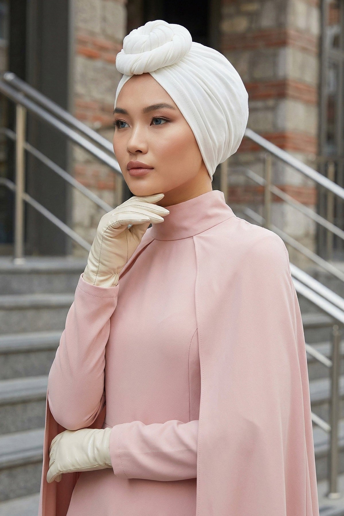 Smocked Shirred Instant Turban for Women, Cotton Lightweight Head Wrap with a Beautiful Design, Stylish Chemo Headwear Turban for Women,B-1 Ivory