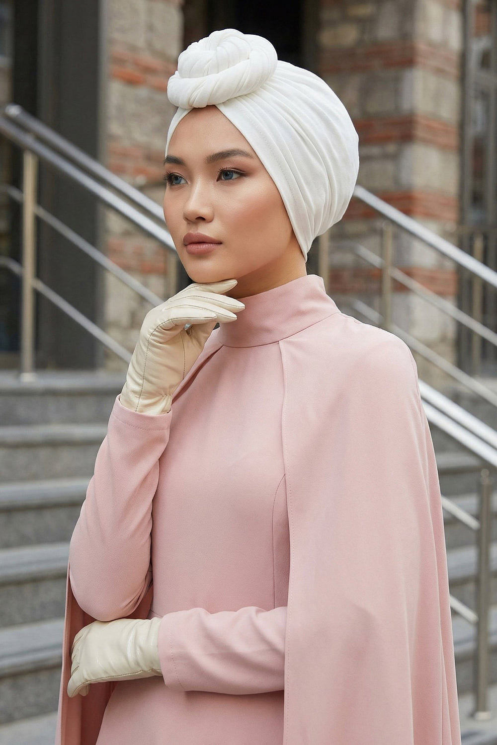 Smocked Shirred Instant Turban for Women, Cotton Lightweight Head Wrap with a Beautiful Design, Stylish Chemo Headwear Turban for Women,B-1 Ivory