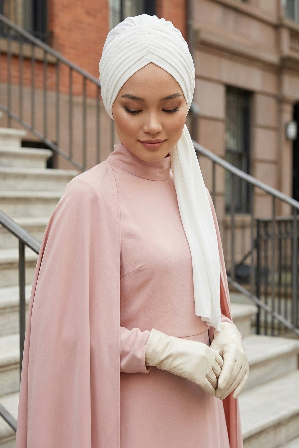 Smocked Shirred Instant Turban for Women, Cotton Lightweight Head Wrap with a Beautiful Design, Stylish Chemo Headwear Turban for Women,B-1 Ivory