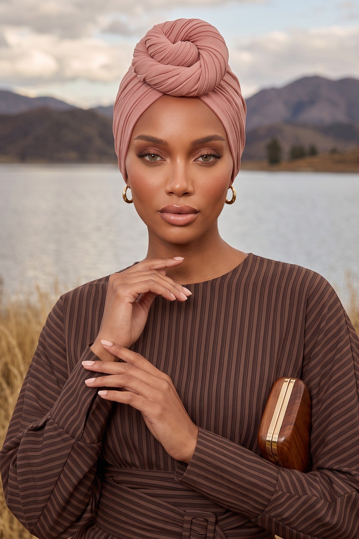 Smocked Shirred Instant Turban for Women, Cotton Lightweight Head Wrap with a Beautiful Design, Stylish Chemo Headwear Turban for Women,B-1 Cappucino