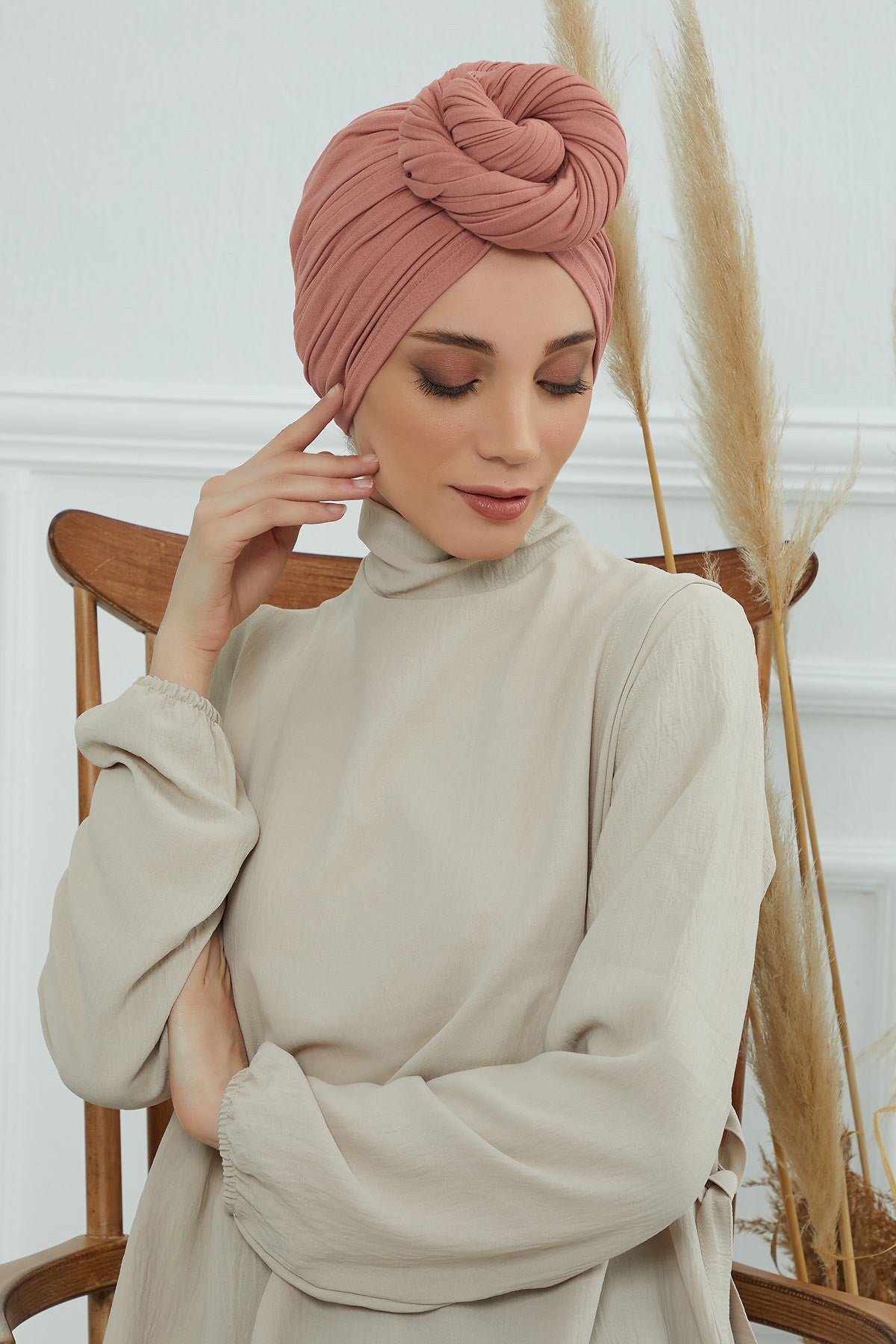 Smocked Shirred Instant Turban for Women, Cotton Lightweight Head Wrap with a Beautiful Design, Stylish Chemo Headwear Turban for Women,B-1