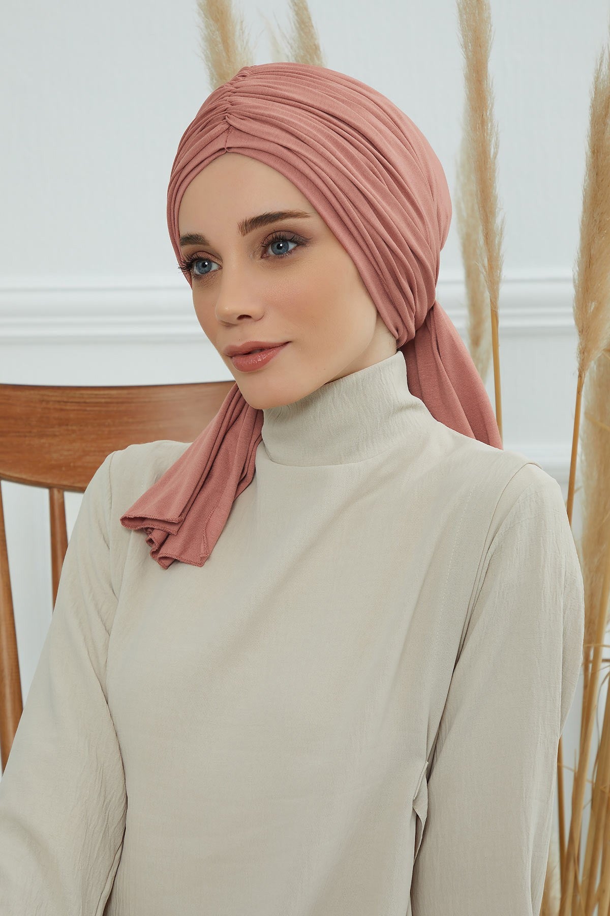 Smocked Shirred Instant Turban for Women, Cotton Lightweight Head Wrap with a Beautiful Design, Stylish Chemo Headwear Turban for Women,B-1