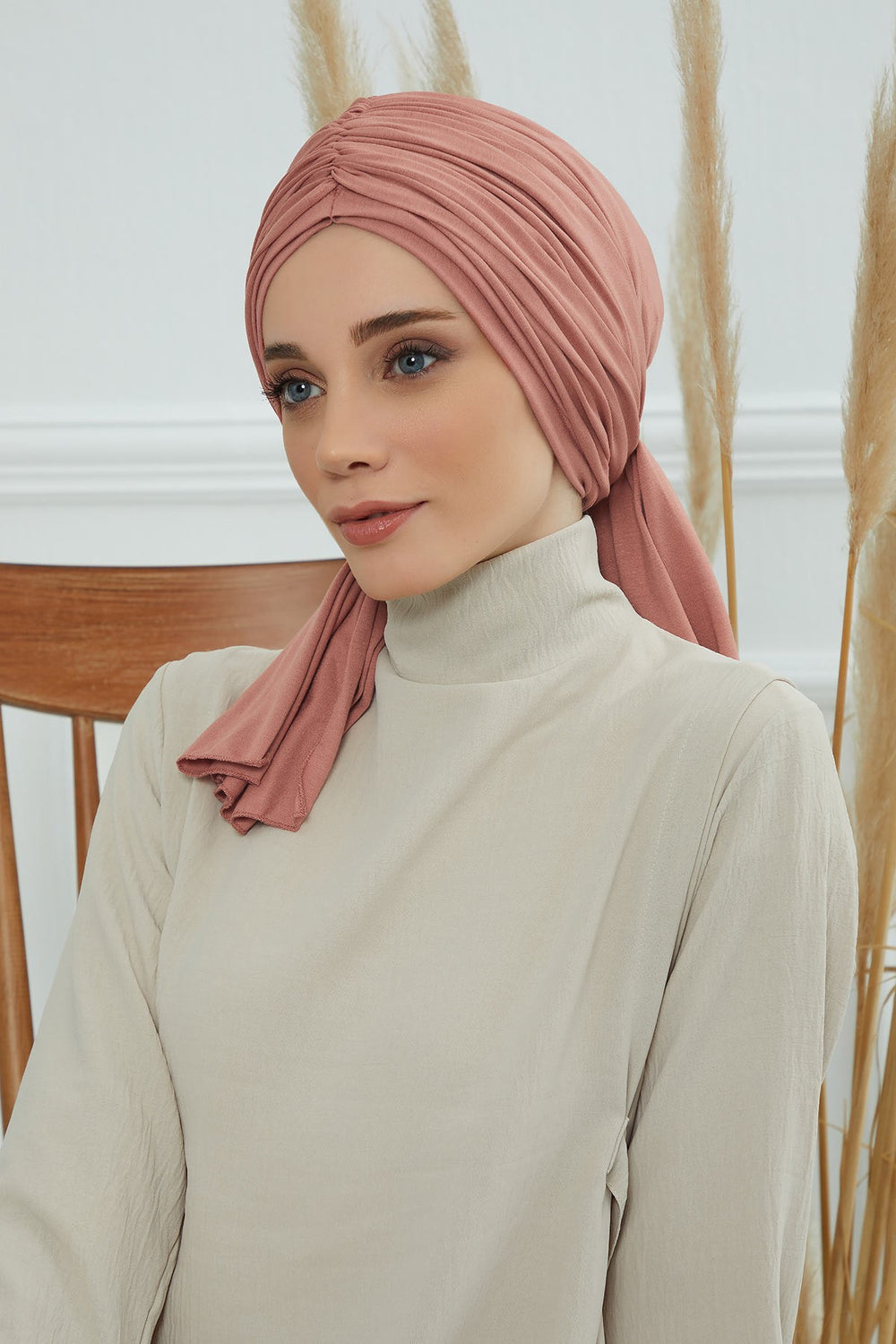 Smocked Shirred Instant Turban for Women, Cotton Lightweight Head Wrap with a Beautiful Design, Stylish Chemo Headwear Turban for Women,B-1