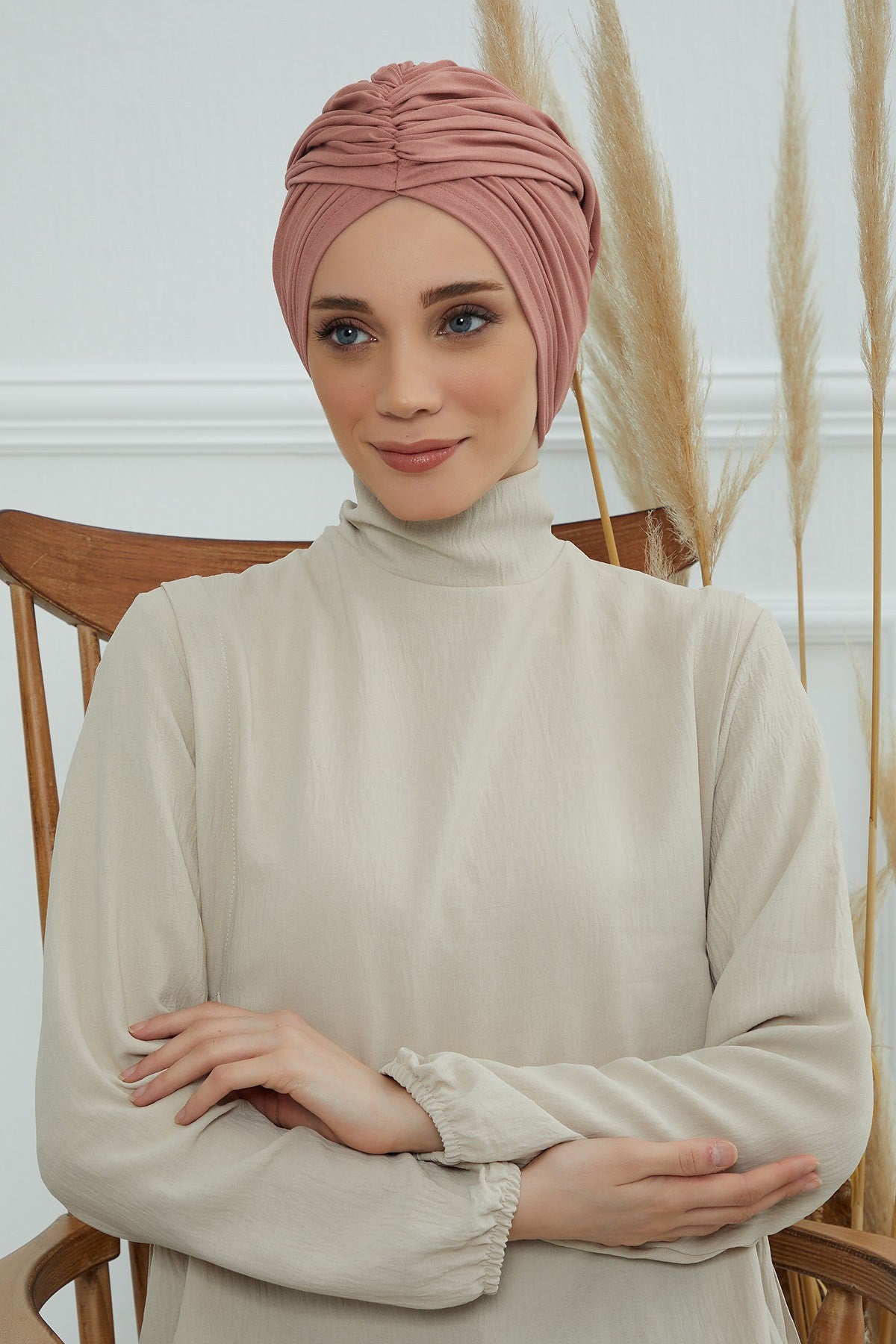 Smocked Shirred Instant Turban for Women, Cotton Lightweight Head Wrap with a Beautiful Design, Stylish Chemo Headwear Turban for Women,B-1