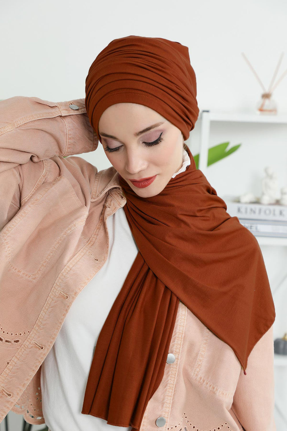 Smocked Shirred Instant Turban for Women, Cotton Lightweight Head Wrap with a Beautiful Design, Stylish Chemo Headwear Turban for Women,B-1