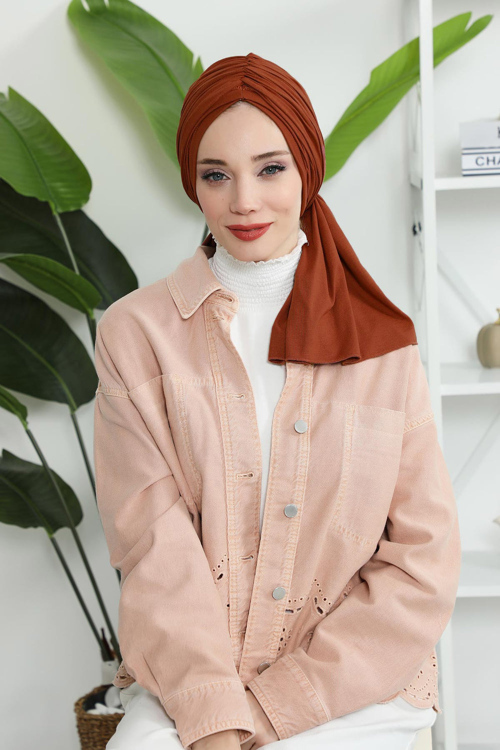 Smocked Shirred Instant Turban for Women, Cotton Lightweight Head Wrap with a Beautiful Design, Stylish Chemo Headwear Turban for Women,B-1