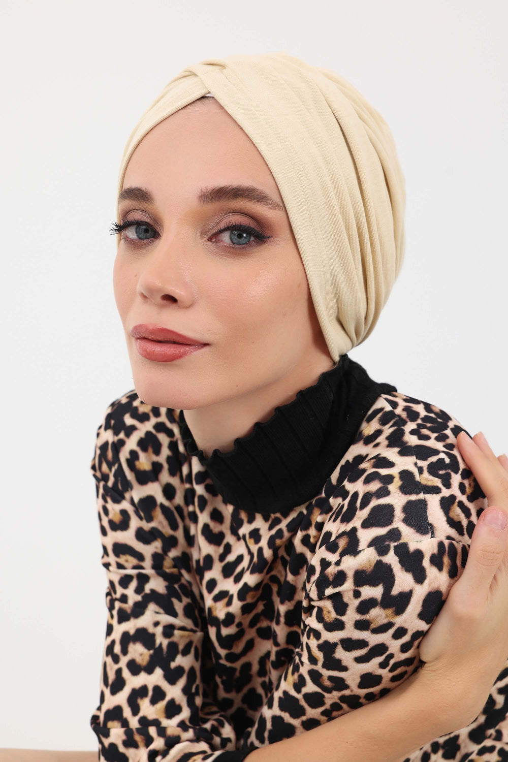 Soft and Stretchable Ribbed Turban Bonnet for Women, One-Size Winter Headwrap for Cold Weathers, Comfortable Polyviscose Ribbed Turban,B-9RB Ivory