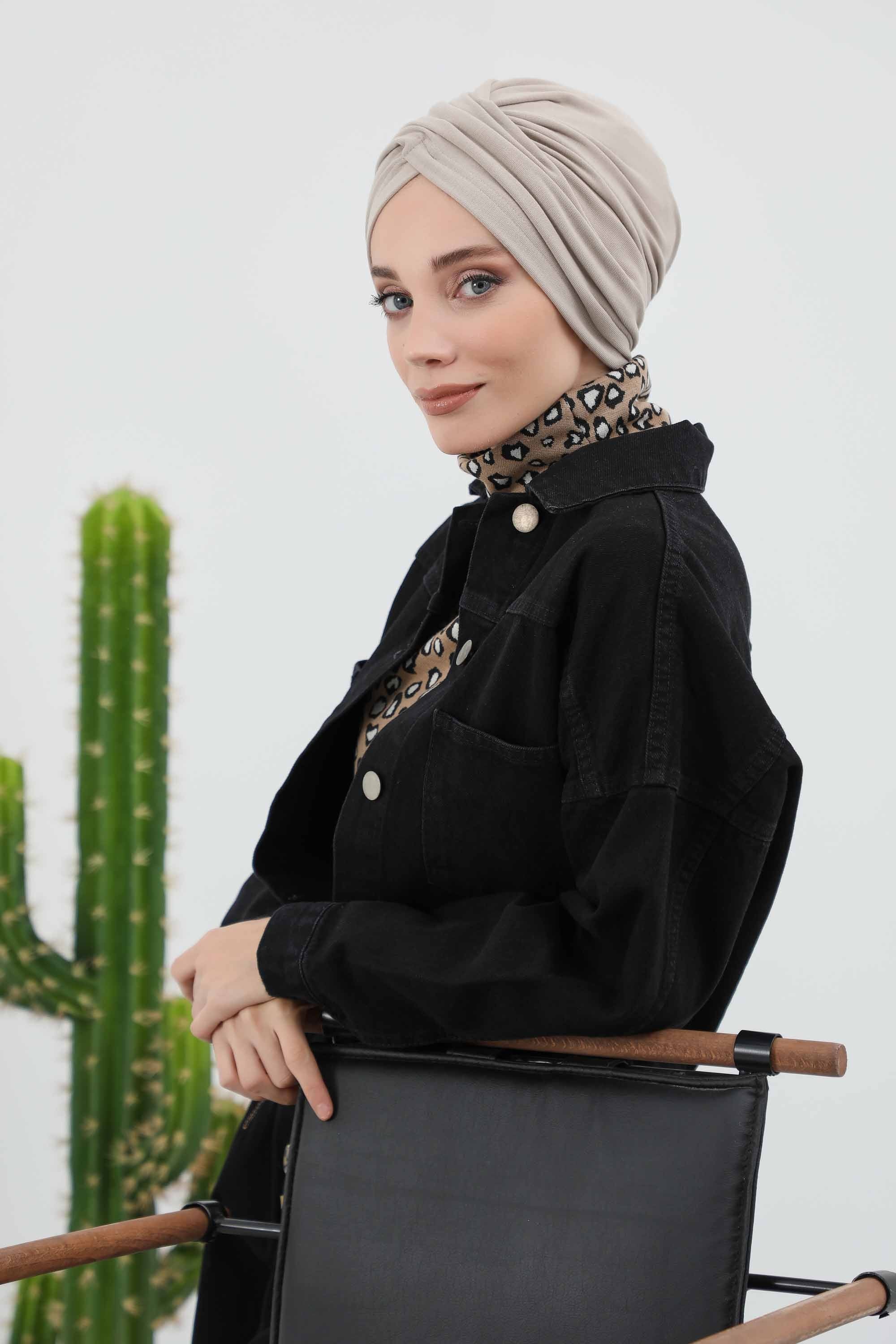 Soft and Stretchable Ribbed Turban Bonnet for Women, One-Size Winter Headwrap for Cold Weathers, Comfortable Polyviscose Ribbed Turban,B-9RB Mink