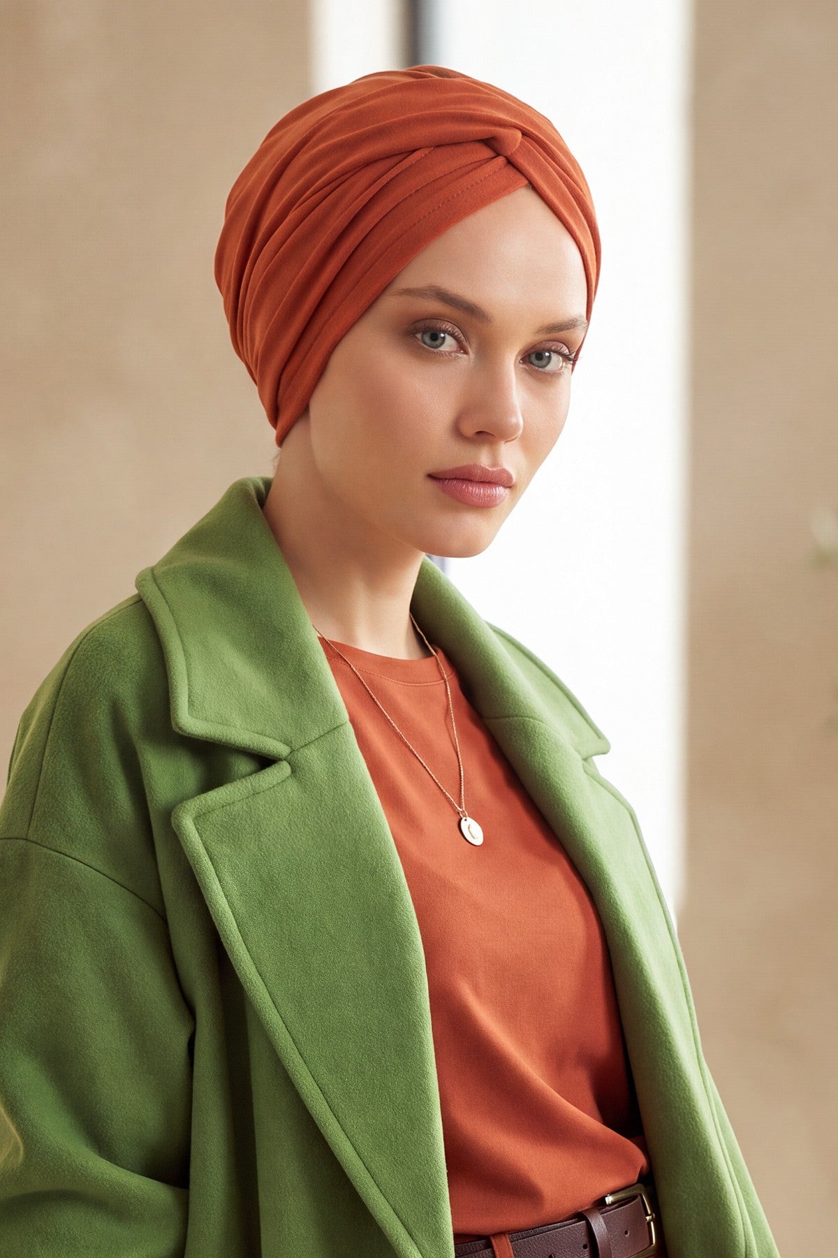 Soft and Stretchable Ribbed Turban Bonnet for Women, One-Size Winter Headwrap for Cold Weathers, Comfortable Polyviscose Ribbed Turban,B-9RB Tile Red