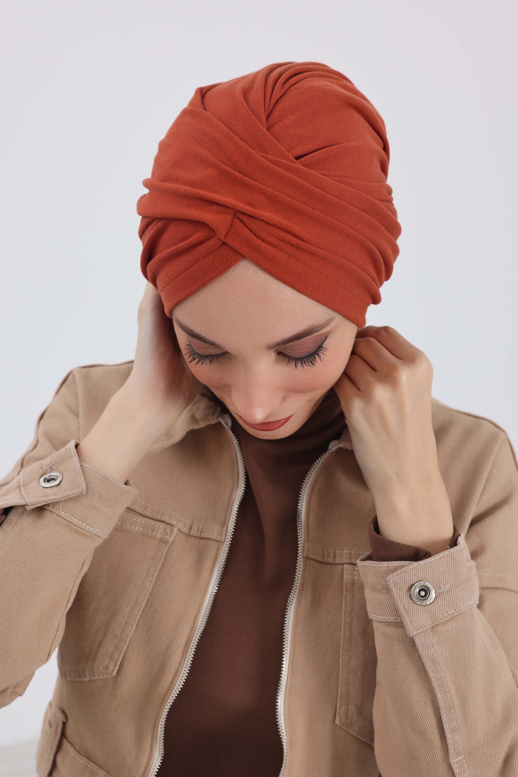 Soft and Stretchable Ribbed Turban Bonnet for Women, One-Size Winter Headwrap for Cold Weathers, Comfortable Polyviscose Ribbed Turban,B-9RB
