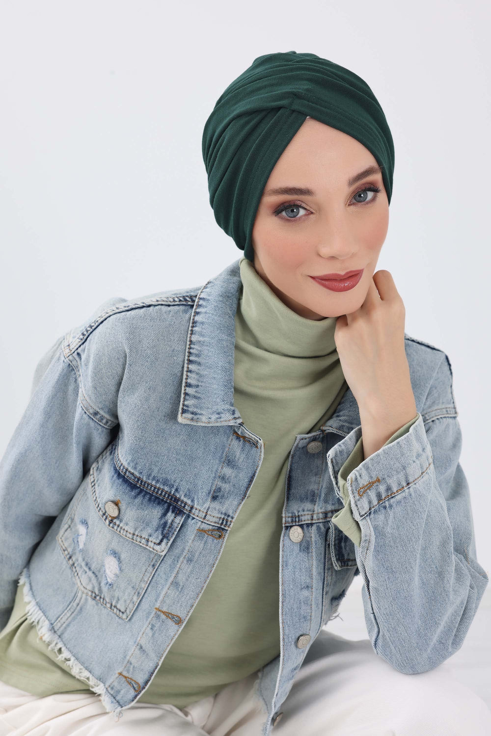 Soft and Stretchable Ribbed Turban Bonnet for Women, One-Size Winter Headwrap for Cold Weathers, Comfortable Polyviscose Ribbed Turban,B-9RB Duck Green