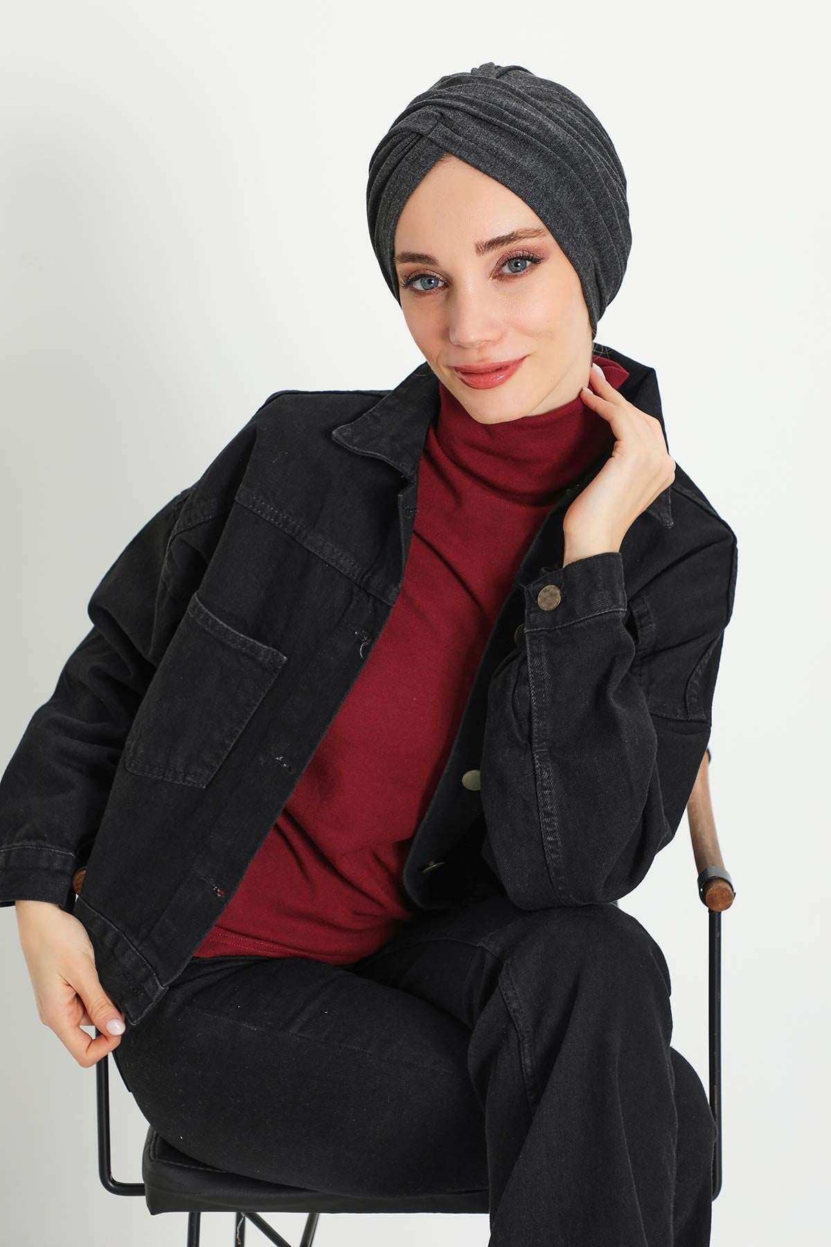 Soft and Stretchable Ribbed Turban Bonnet for Women, One-Size Winter Headwrap for Cold Weathers, Comfortable Polyviscose Ribbed Turban,B-9RB Anthracite Melange