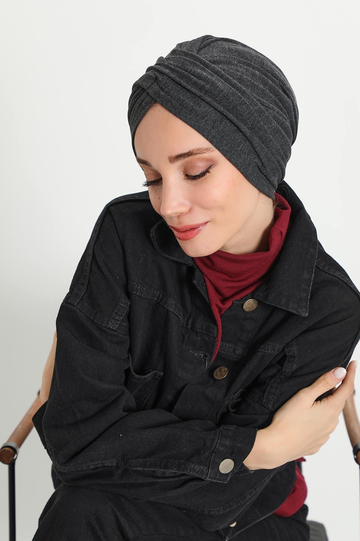 Soft and Stretchable Ribbed Turban Bonnet for Women, One-Size Winter Headwrap for Cold Weathers, Comfortable Polyviscose Ribbed Turban,B-9RB