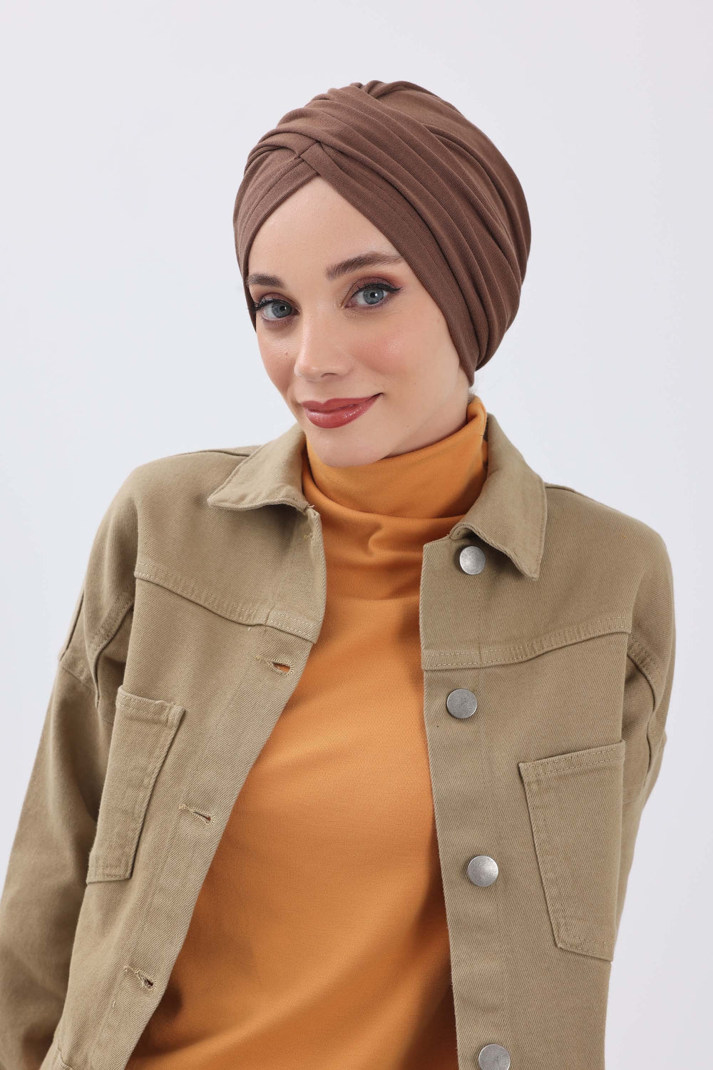 Soft and Stretchable Ribbed Turban Bonnet for Women, One-Size Winter Headwrap for Cold Weathers, Comfortable Polyviscose Ribbed Turban,B-9RB Brown