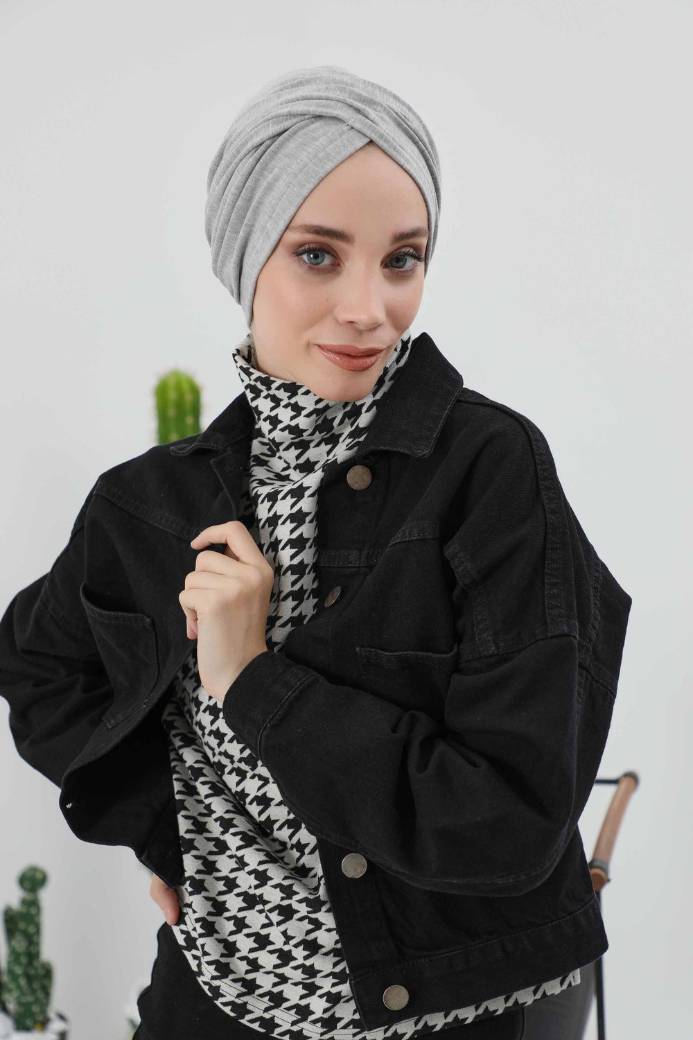 Soft and Stretchable Ribbed Turban Bonnet for Women, One-Size Winter Headwrap for Cold Weathers, Comfortable Polyviscose Ribbed Turban,B-9RB Gray Melange