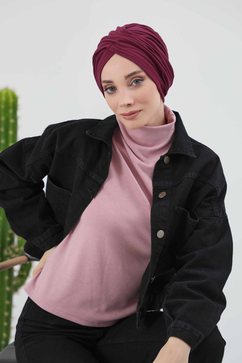 Soft and Stretchable Ribbed Turban Bonnet for Women, One-Size Winter Headwrap for Cold Weathers, Comfortable Polyviscose Ribbed Turban,B-9RB Maroon