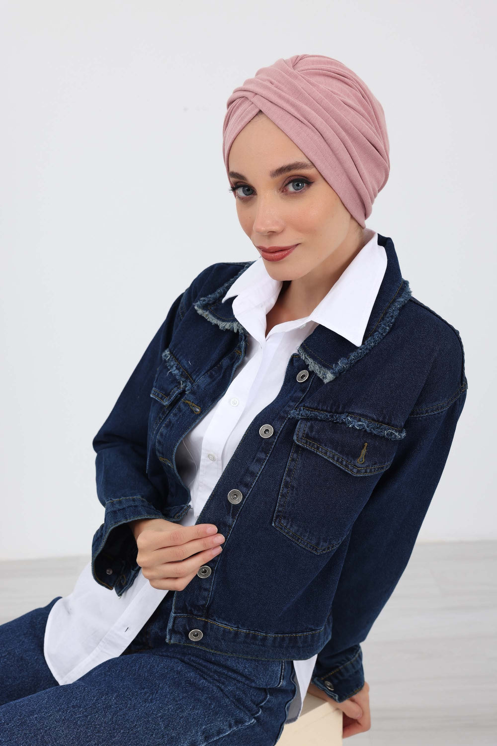 Soft and Stretchable Ribbed Turban Bonnet for Women, One-Size Winter Headwrap for Cold Weathers, Comfortable Polyviscose Ribbed Turban,B-9RB Powder