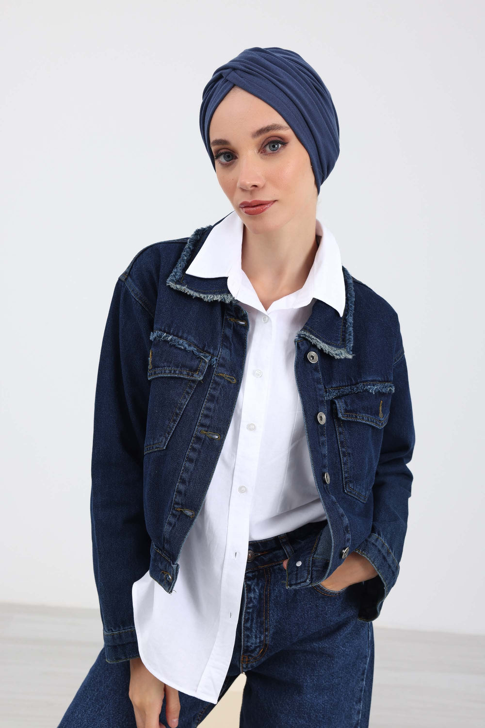 Soft and Stretchable Ribbed Turban Bonnet for Women, One-Size Winter Headwrap for Cold Weathers, Comfortable Polyviscose Ribbed Turban,B-9RB İndigo