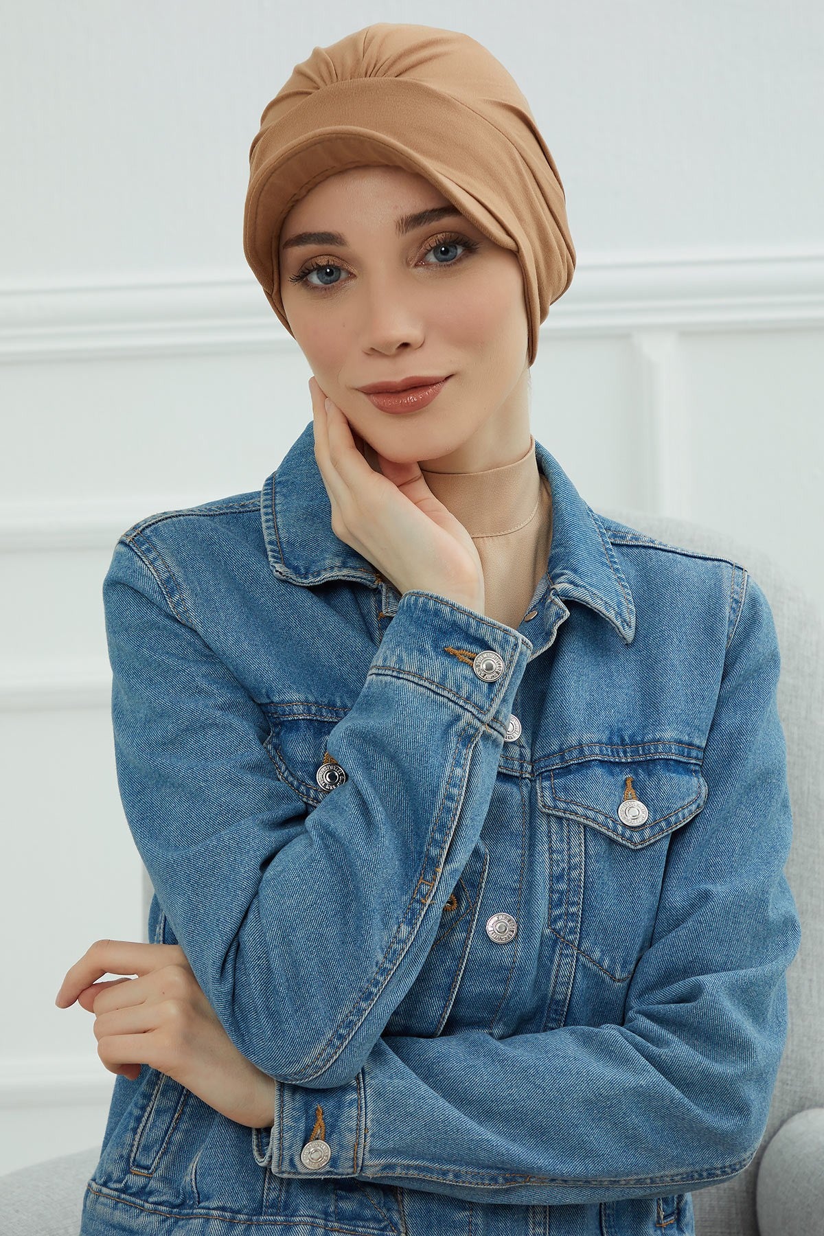 Soft Cotton Newsboy Visor Cap for Women, Stylish Lightweight Plain Turban Visor Cap for Daily Use, Fashionable Turban Chemo Headwrap,B-30 Light Brown