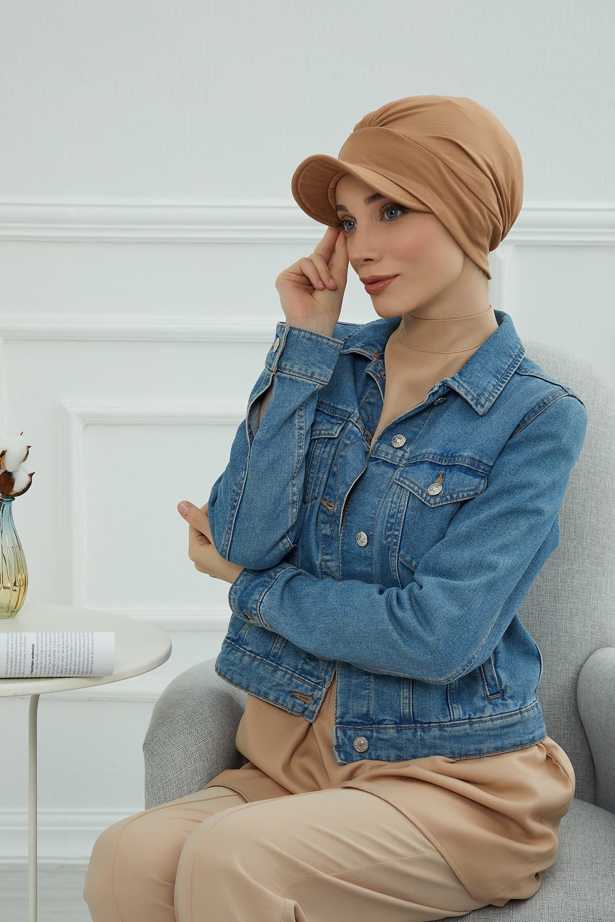 Soft Cotton Newsboy Visor Cap for Women, Stylish Lightweight Plain Turban Visor Cap for Daily Use, Fashionable Turban Chemo Headwrap,B-30 Light Brown