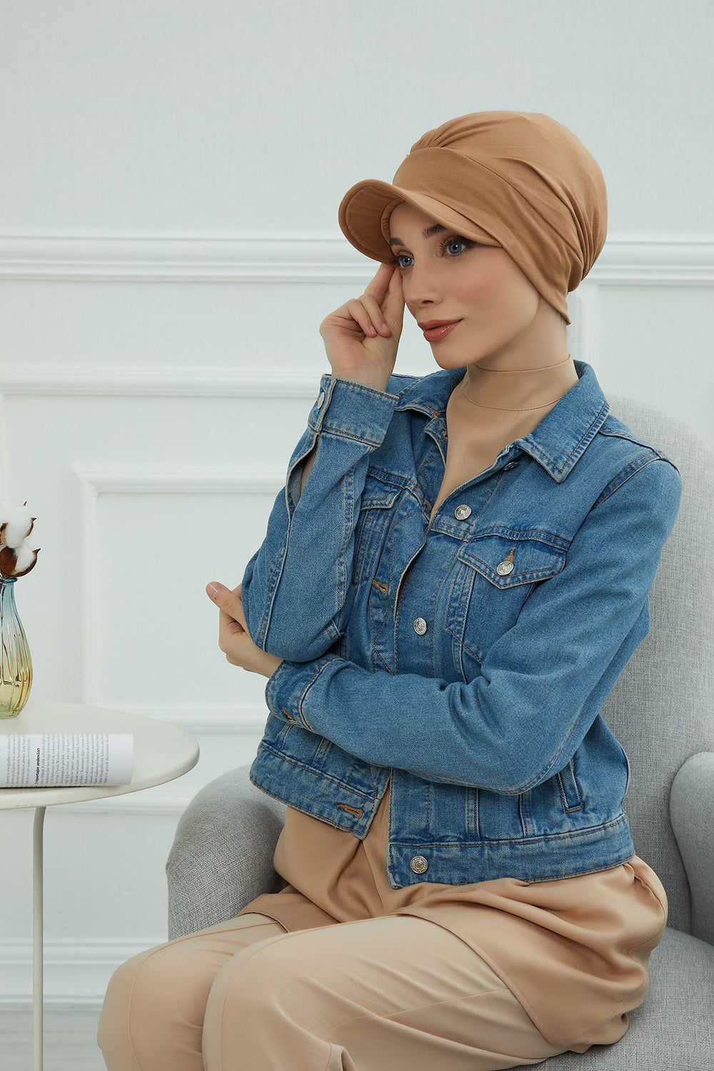 Soft Cotton Newsboy Visor Cap for Women, Stylish Lightweight Plain Turban Visor Cap for Daily Use, Fashionable Turban Chemo Headwrap,B-30 Light Brown