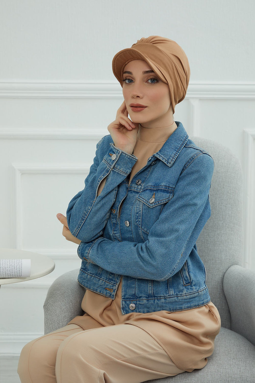 Soft Cotton Newsboy Visor Cap for Women, Stylish Lightweight Plain Turban Visor Cap for Daily Use, Fashionable Turban Chemo Headwrap,B-30 Light Brown