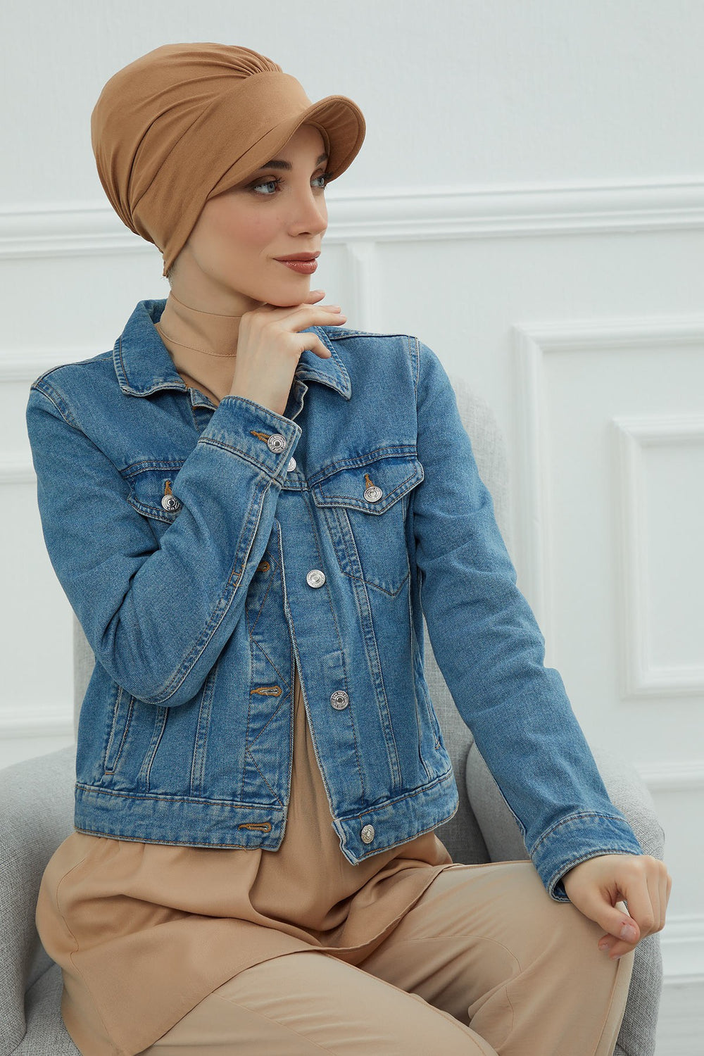 Soft Cotton Newsboy Visor Cap for Women, Stylish Lightweight Plain Turban Visor Cap for Daily Use, Fashionable Turban Chemo Headwrap,B-30 Light Brown