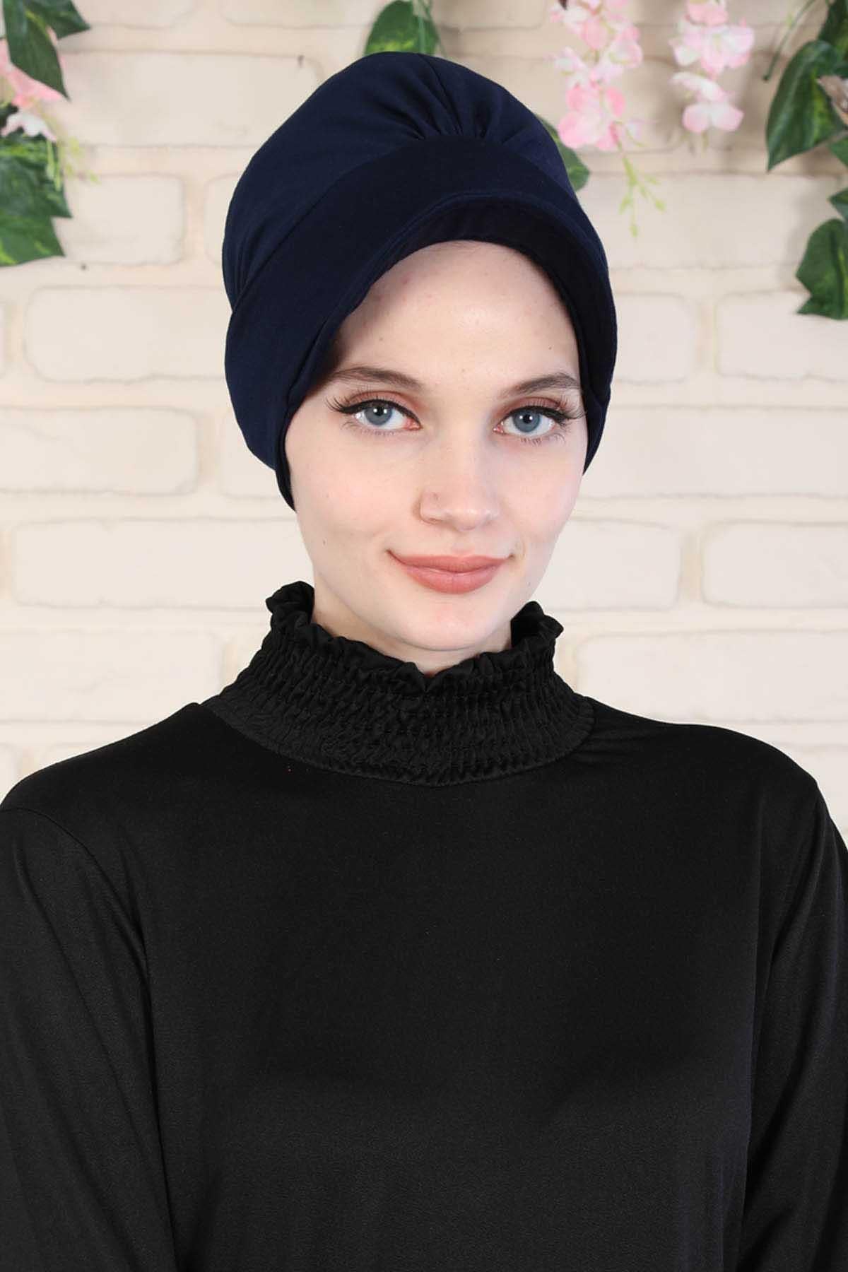 Soft Cotton Newsboy Visor Cap for Women, Stylish Lightweight Plain Turban Visor Cap for Daily Use, Fashionable Turban Chemo Headwrap,B-30 Navy Blue