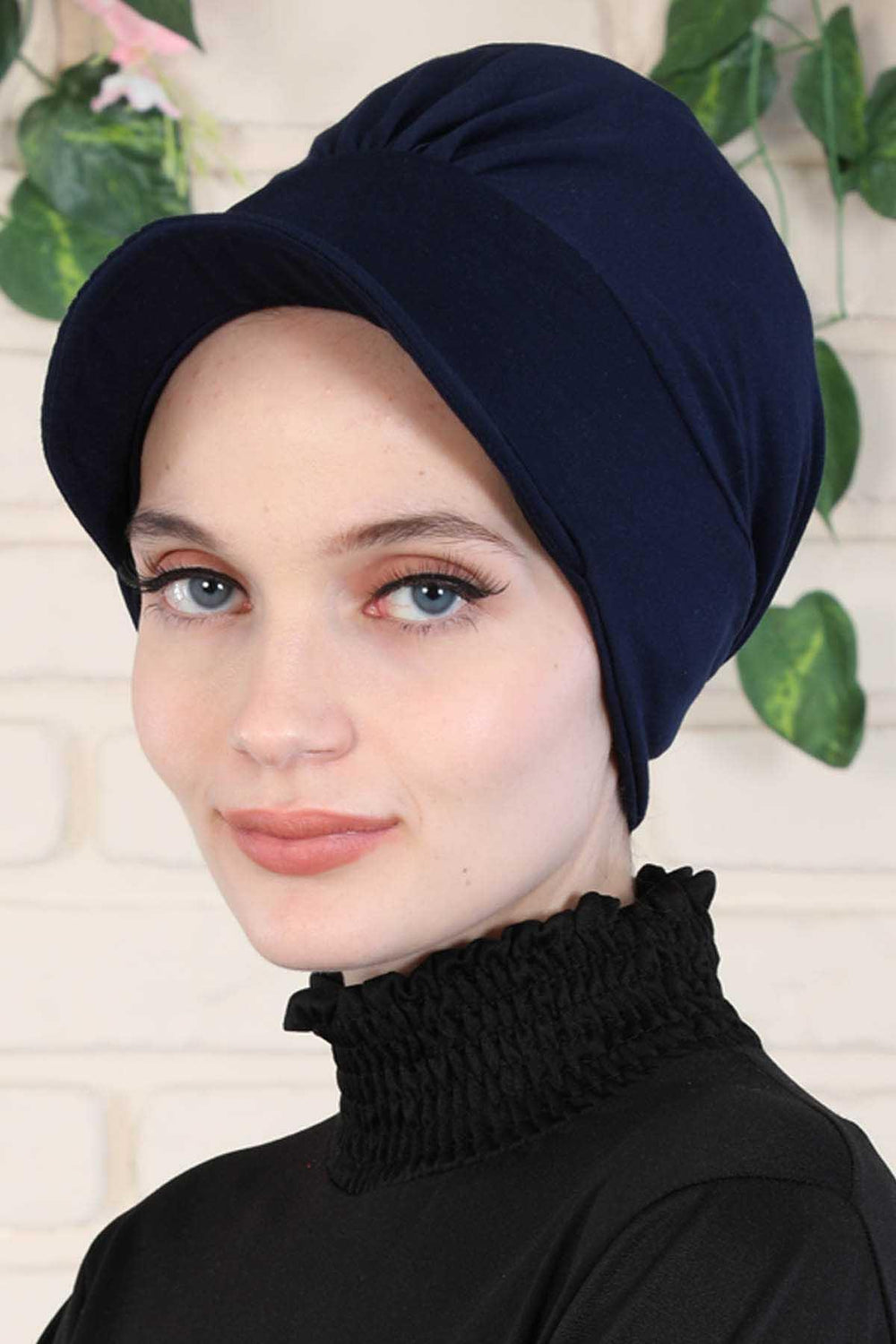 Soft Cotton Newsboy Visor Cap for Women, Stylish Lightweight Plain Turban Visor Cap for Daily Use, Fashionable Turban Chemo Headwrap,B-30 Navy Blue