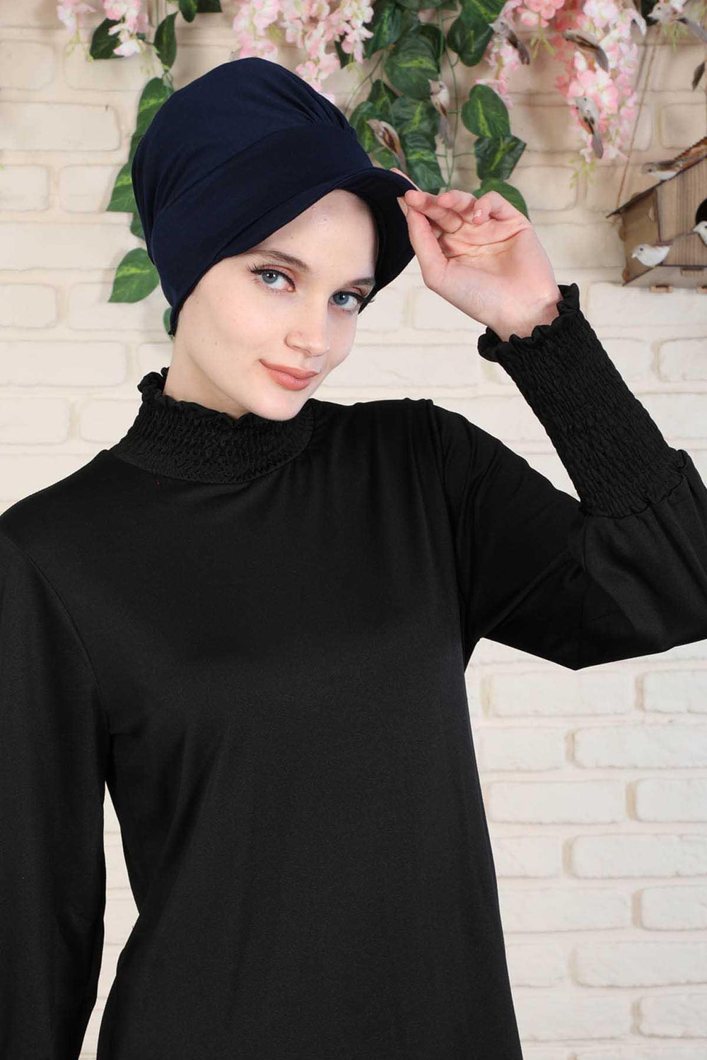 Soft Cotton Newsboy Visor Cap for Women, Stylish Lightweight Plain Turban Visor Cap for Daily Use, Fashionable Turban Chemo Headwrap,B-30 Navy Blue