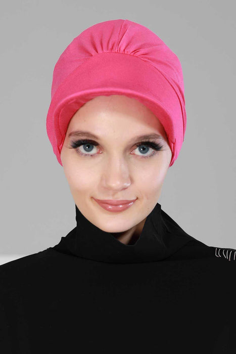 Soft Cotton Newsboy Visor Cap for Women, Stylish Lightweight Plain Turban Visor Cap for Daily Use, Fashionable Turban Chemo Headwrap,B-30 Fuchsia