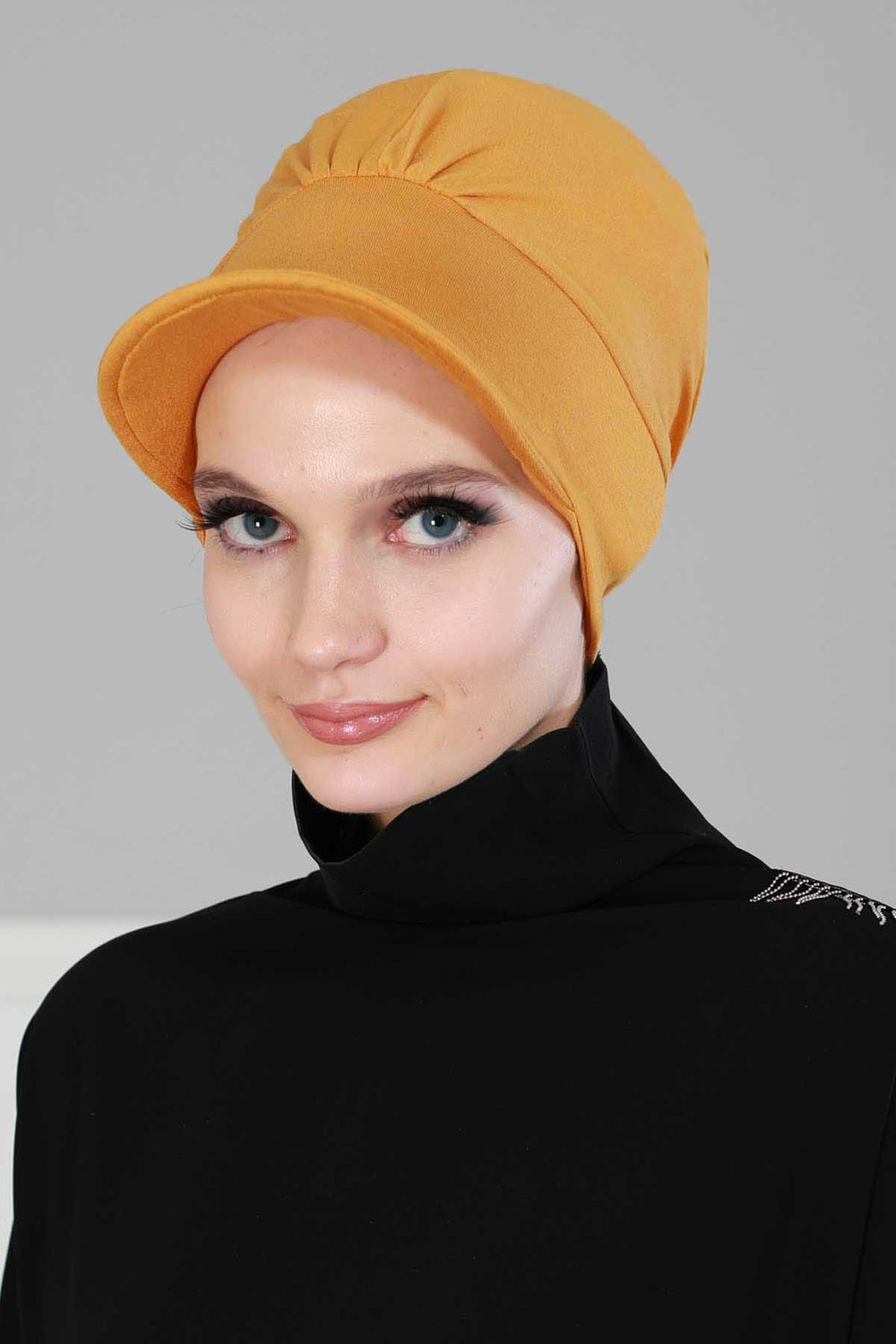 Soft Cotton Newsboy Visor Cap for Women, Stylish Lightweight Plain Turban Visor Cap for Daily Use, Fashionable Turban Chemo Headwrap,B-30 Mustard Yellow