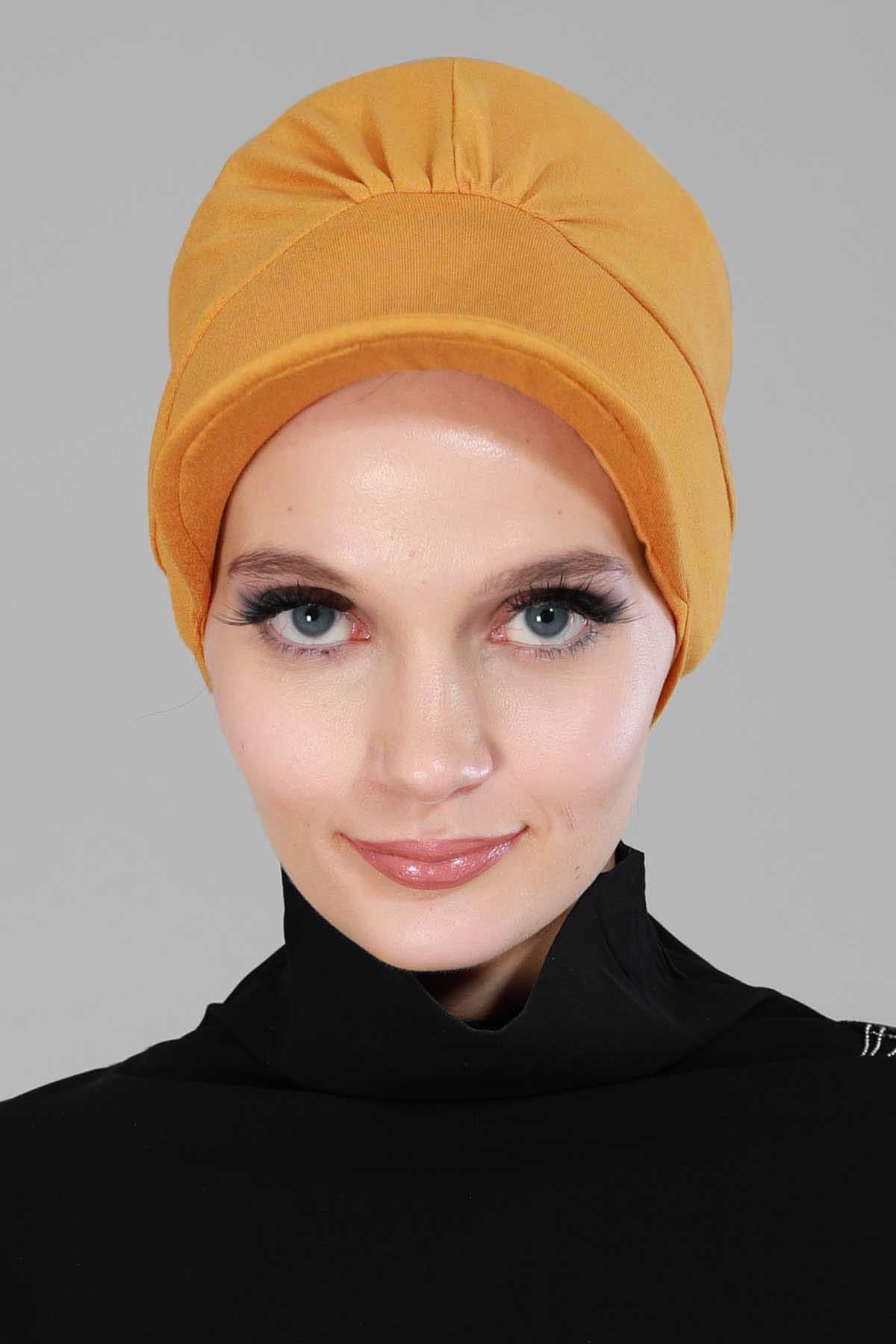 Soft Cotton Newsboy Visor Cap for Women, Stylish Lightweight Plain Turban Visor Cap for Daily Use, Fashionable Turban Chemo Headwrap,B-30 Mustard Yellow