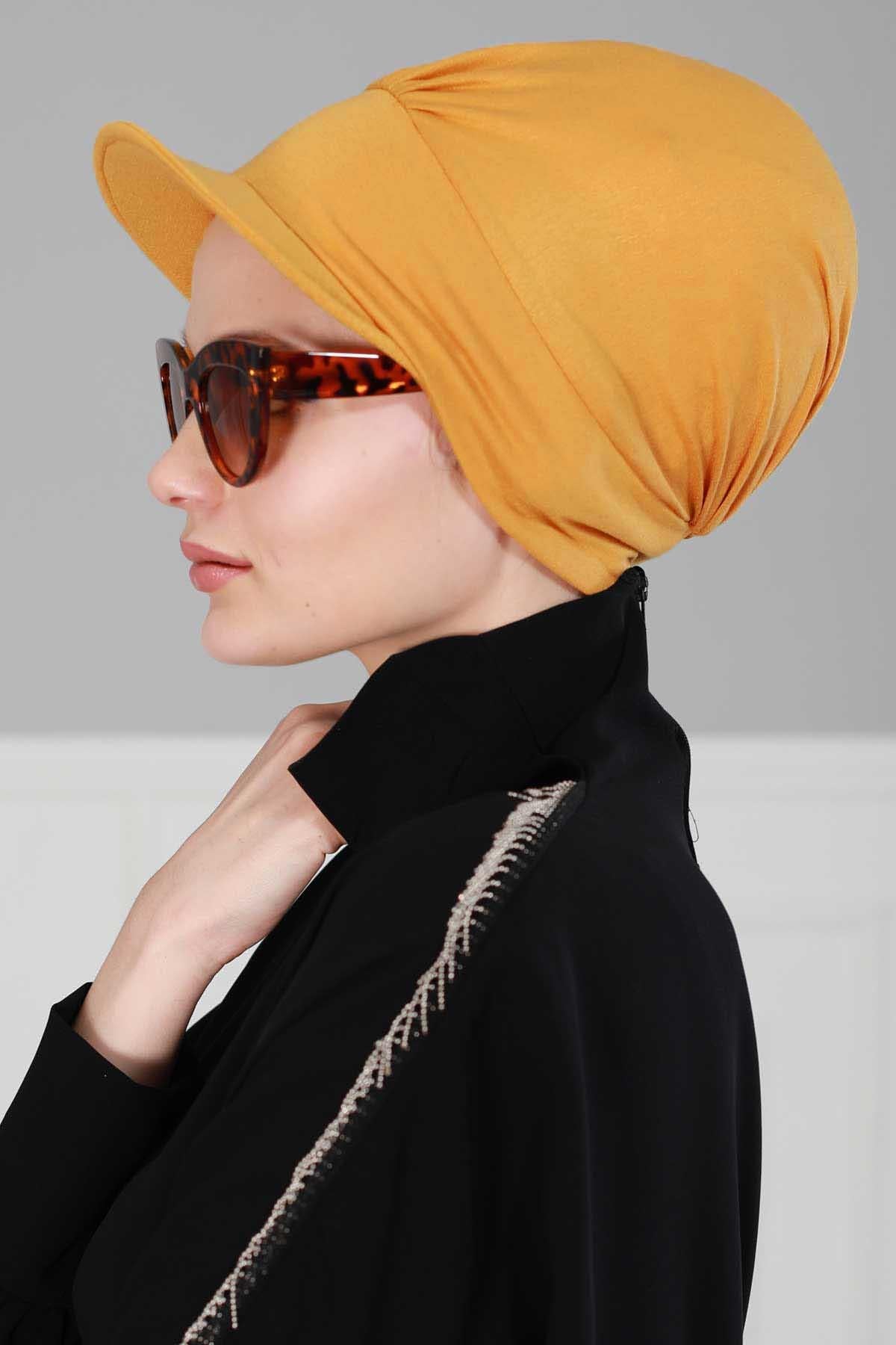 Soft Cotton Newsboy Visor Cap for Women, Stylish Lightweight Plain Turban Visor Cap for Daily Use, Fashionable Turban Chemo Headwrap,B-30 Mustard Yellow