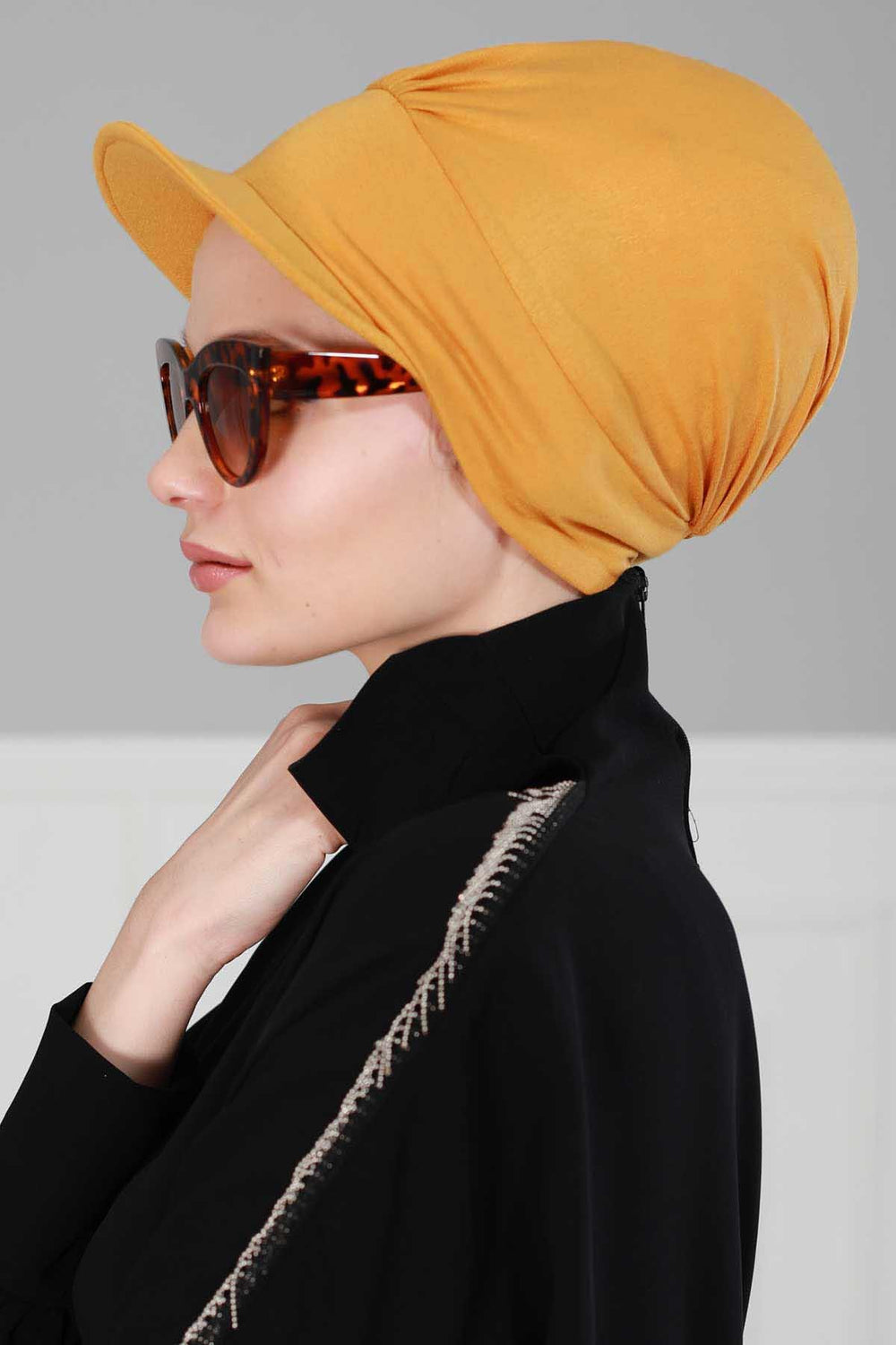 Soft Cotton Newsboy Visor Cap for Women, Stylish Lightweight Plain Turban Visor Cap for Daily Use, Fashionable Turban Chemo Headwrap,B-30 Mustard Yellow