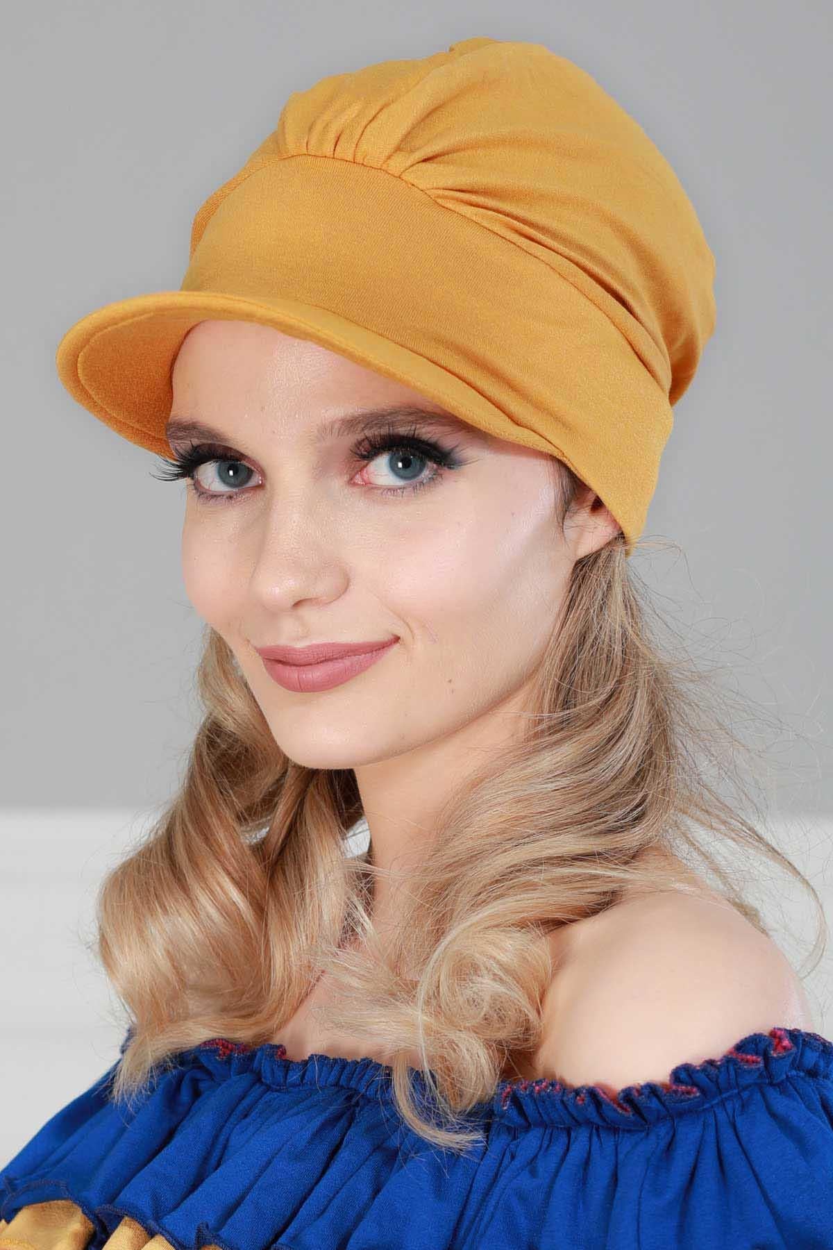 Soft Cotton Newsboy Visor Cap for Women, Stylish Lightweight Plain Turban Visor Cap for Daily Use, Fashionable Turban Chemo Headwrap,B-30 Mustard Yellow