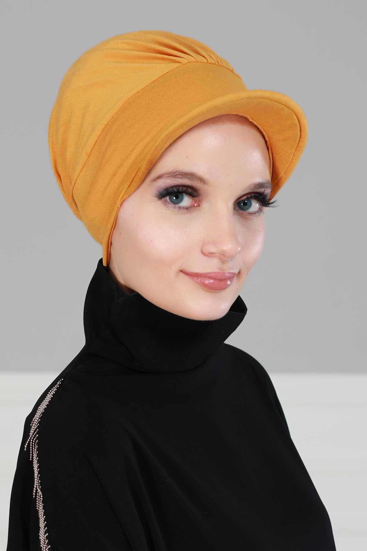 Soft Cotton Newsboy Visor Cap for Women, Stylish Lightweight Plain Turban Visor Cap for Daily Use, Fashionable Turban Chemo Headwrap,B-30 Mustard Yellow