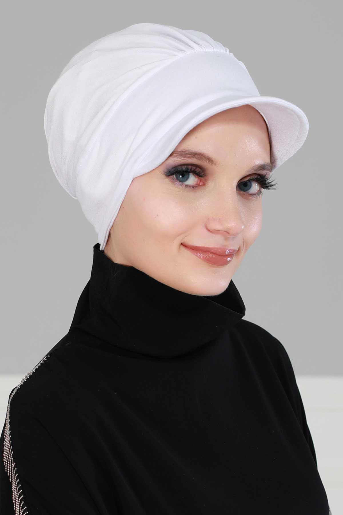 Soft Cotton Newsboy Visor Cap for Women, Stylish Lightweight Plain Turban Visor Cap for Daily Use, Fashionable Turban Chemo Headwrap,B-30 White