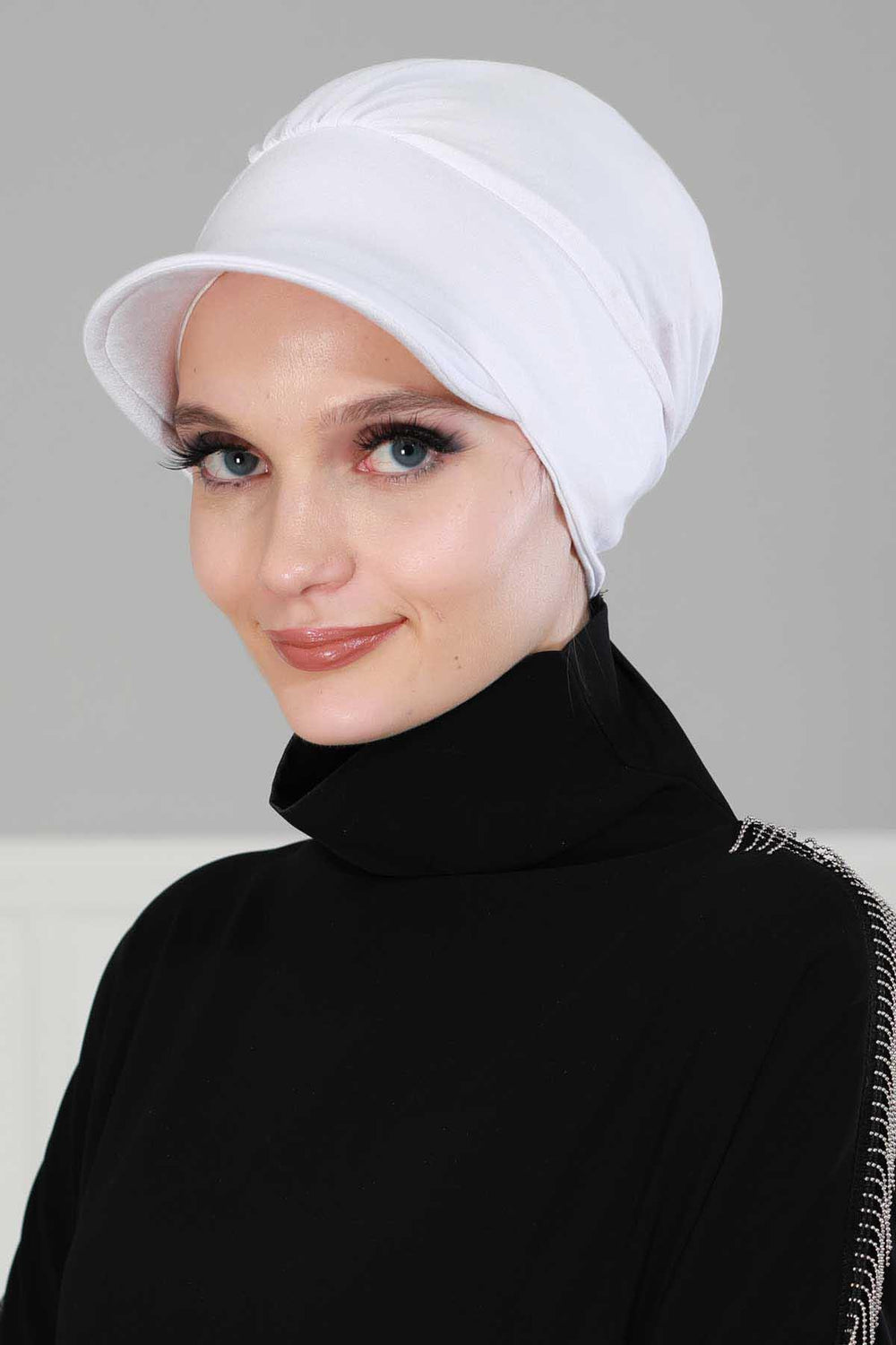 Soft Cotton Newsboy Visor Cap for Women, Stylish Lightweight Plain Turban Visor Cap for Daily Use, Fashionable Turban Chemo Headwrap,B-30 White