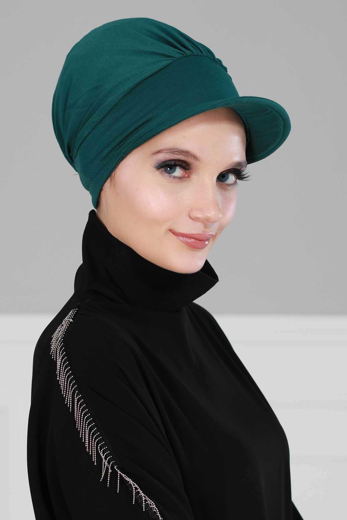 Soft Cotton Newsboy Visor Cap for Women, Stylish Lightweight Plain Turban Visor Cap for Daily Use, Fashionable Turban Chemo Headwrap,B-30 Green